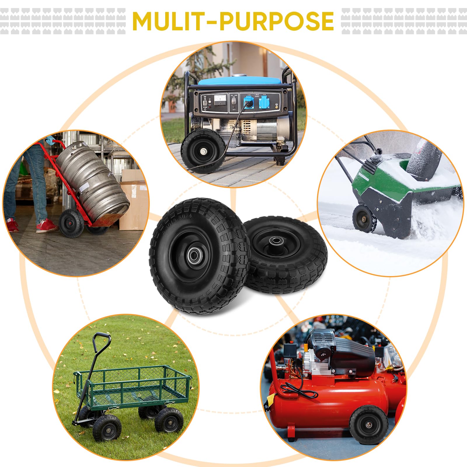 TICONN wheel fitted to a yard cart illustrating reliable outdoor transport performance