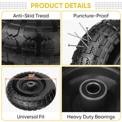 TICONN side profile of 4.10/3.50-4 solid tire highlighting tread and shape for traction