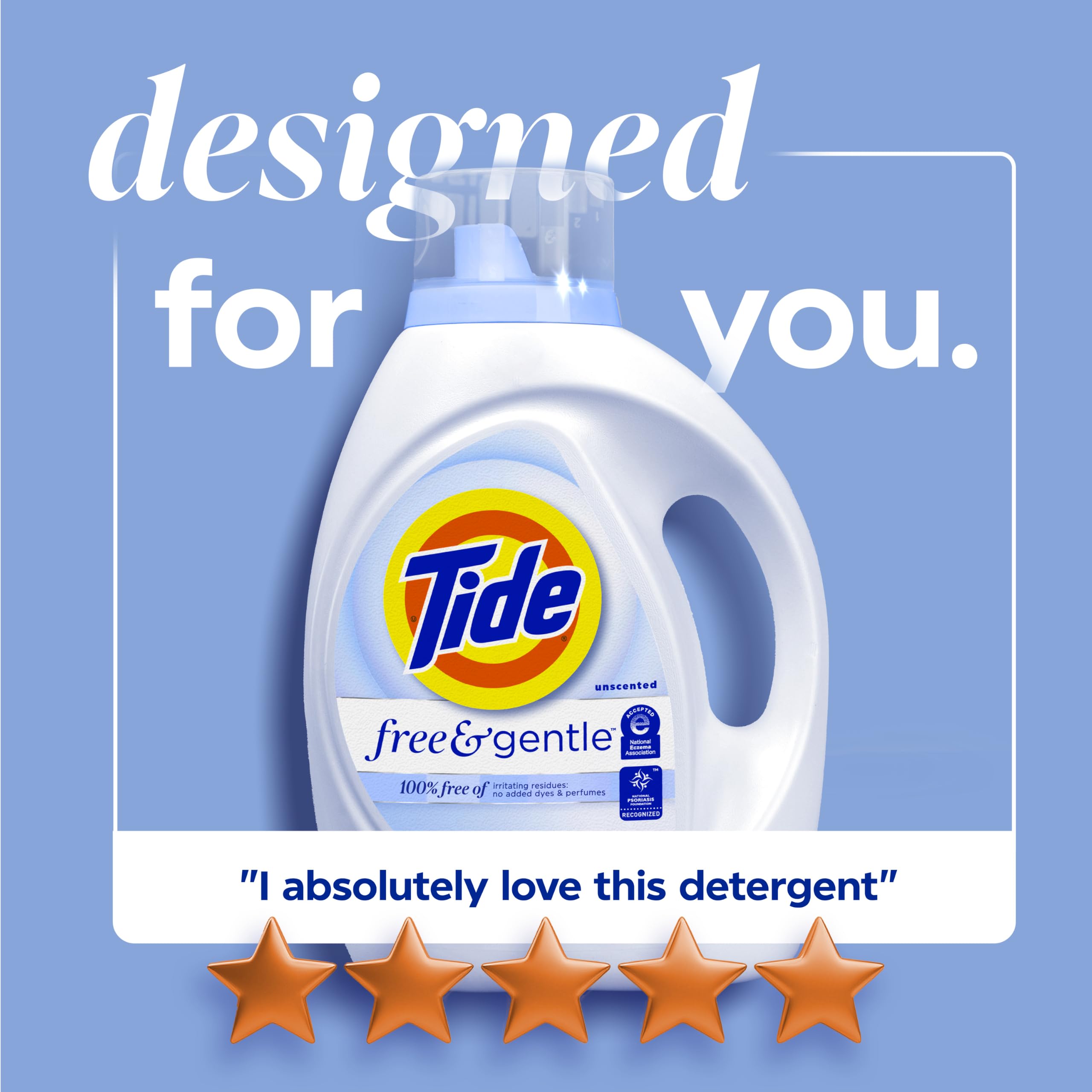 Tide botella con indicación de 105 fl oz y 80 cargas, rendimiento comprobado