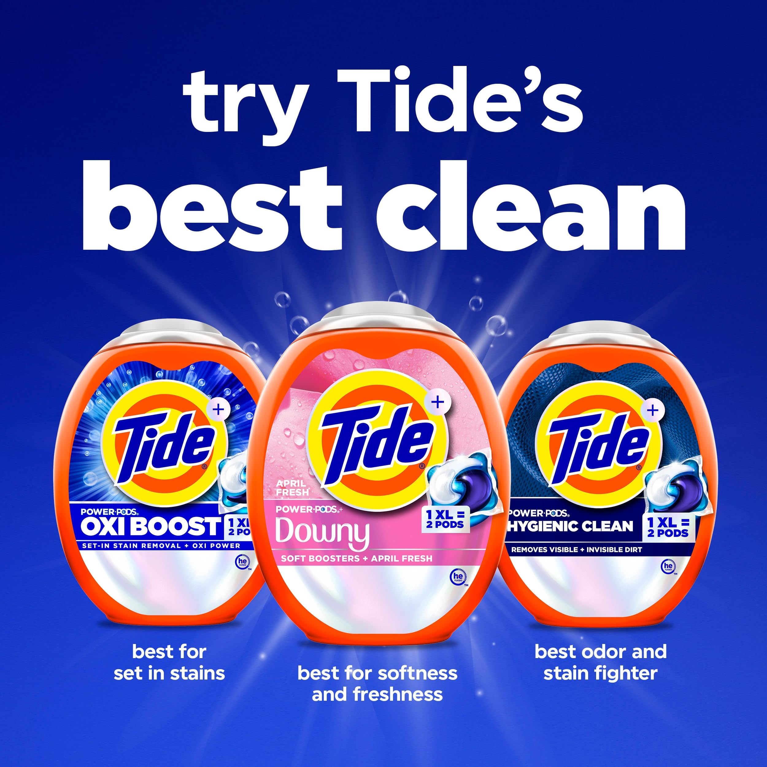 Tide varias cápsulas sobre tela resaltando limpieza y suavidad