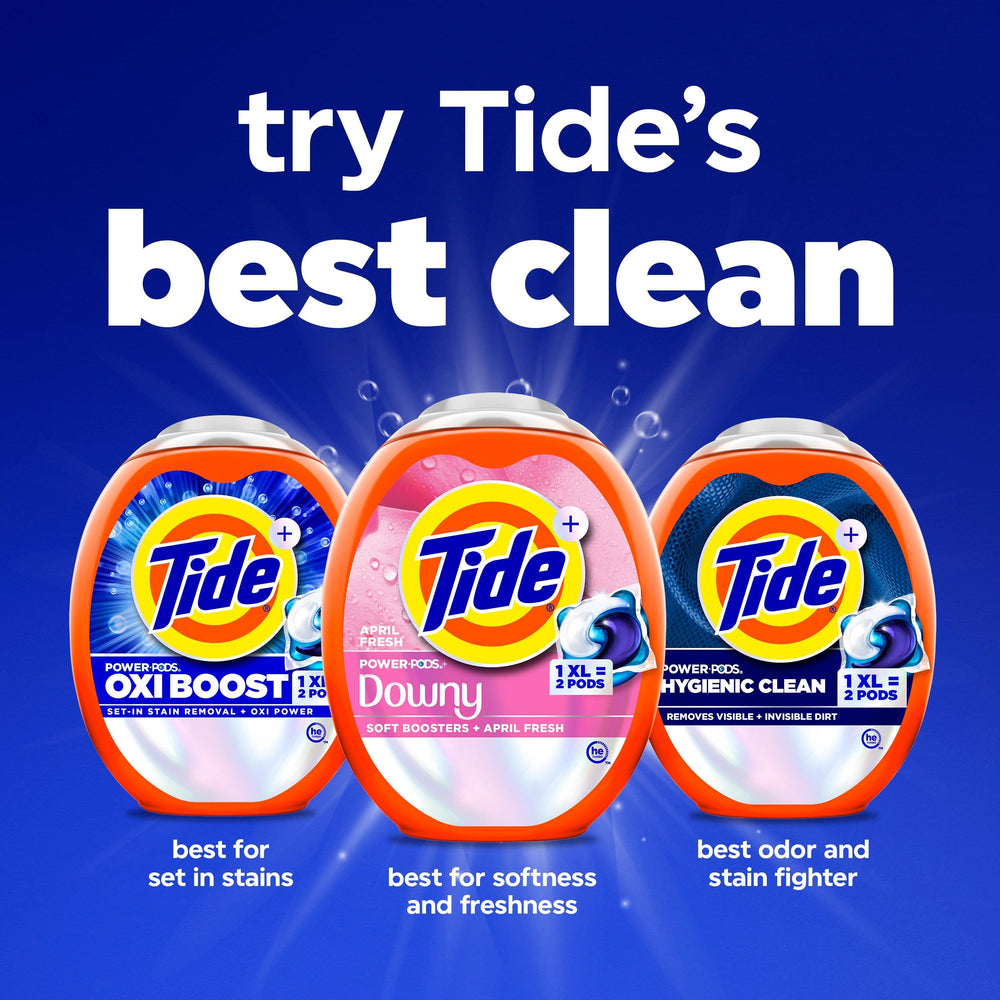 Tide varias cápsulas sobre tela resaltando limpieza y suavidad