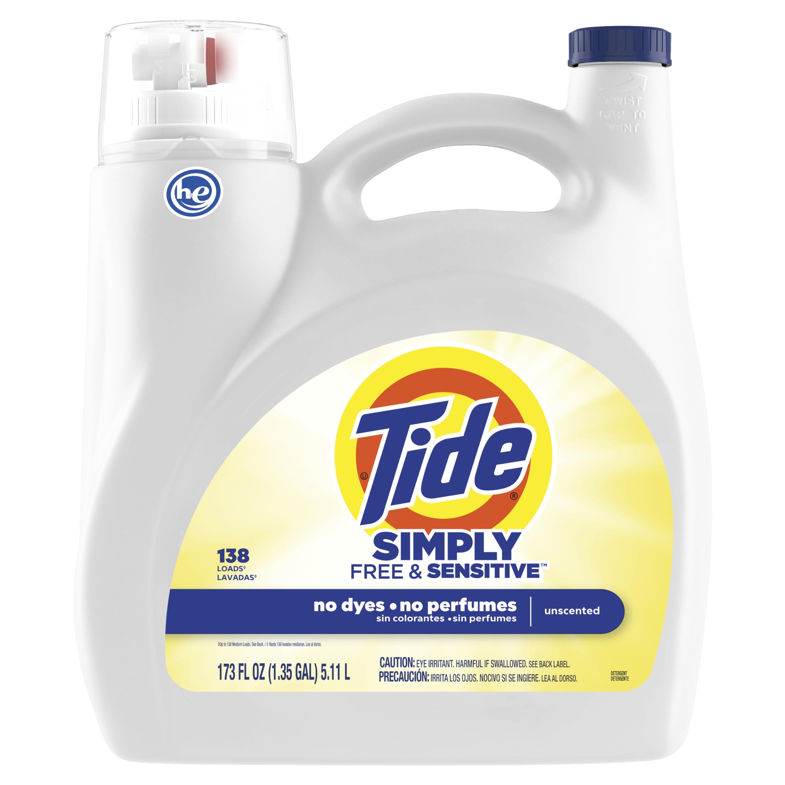 Tide botella comparada con medidor, rendimiento de hasta 138 lavados