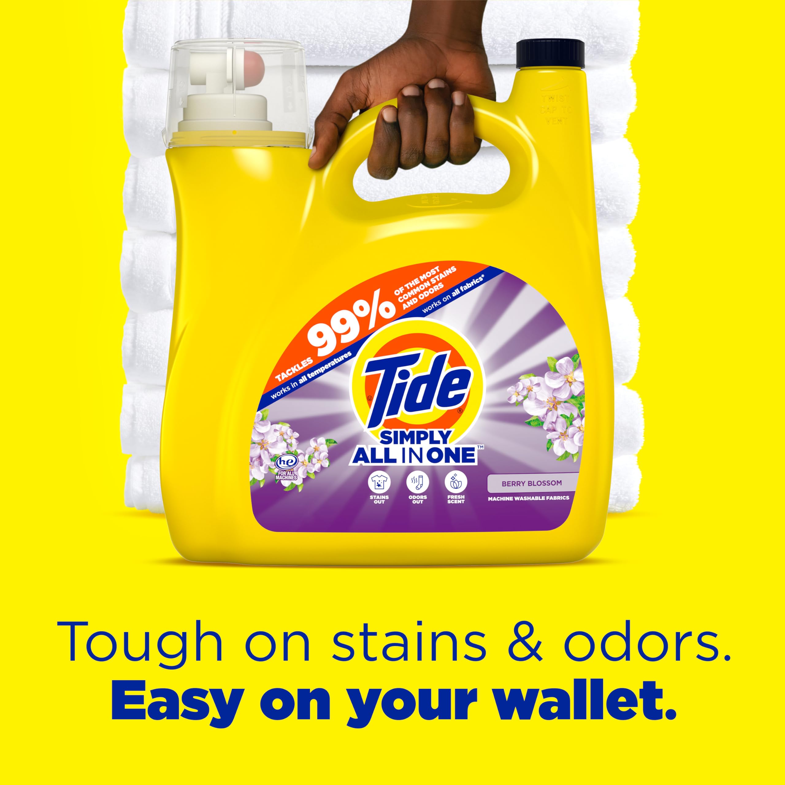 Tide detalle de etiqueta explicando compatibilidad HE y beneficios claros