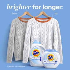 Tide detergente vertiéndose en lavadora, limpieza potente sin perfumes