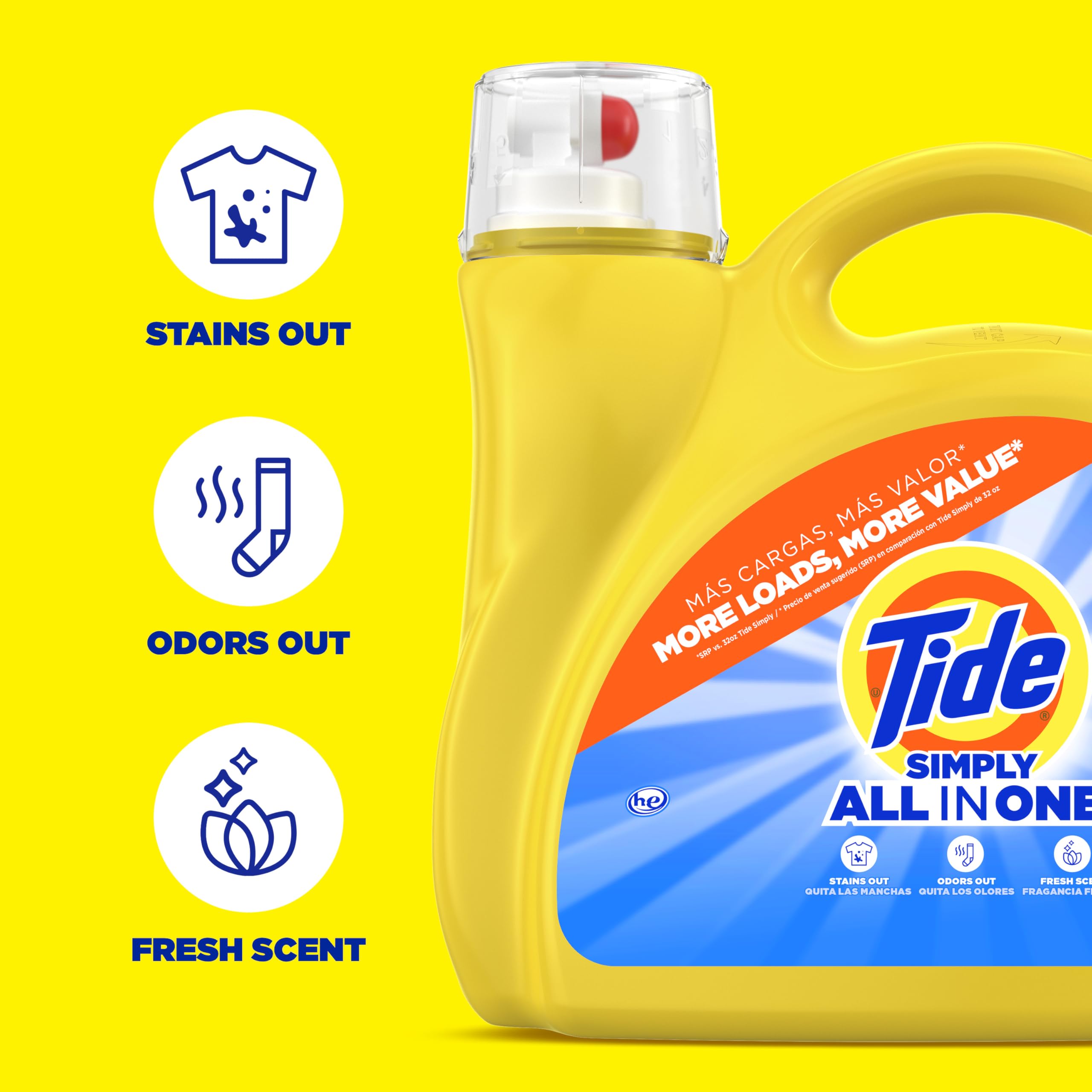 Tide vertido en lavadora ilustrando facilidad y eficacia