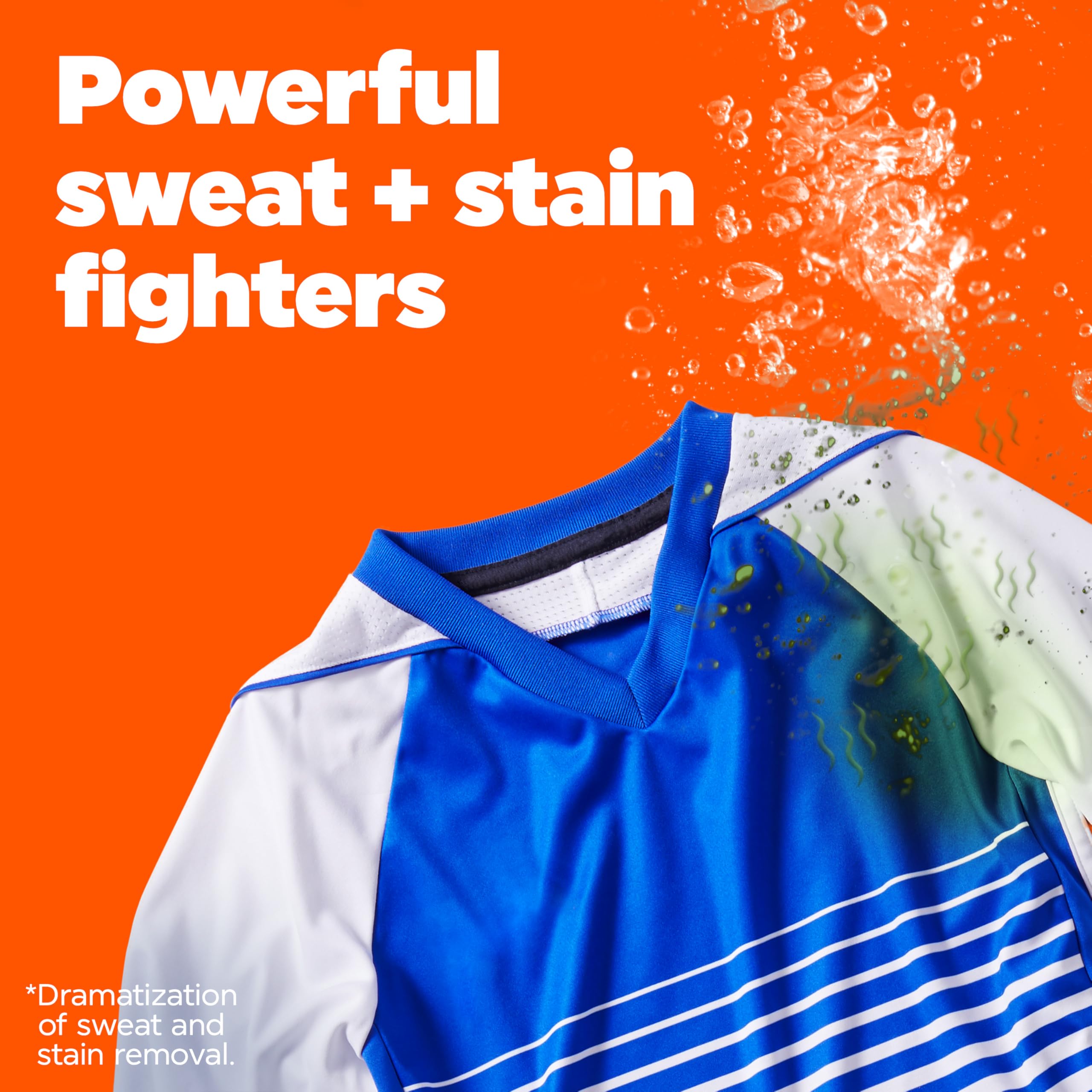 Tide en uso lavando camiseta deportiva, elimina sudor y malos olores