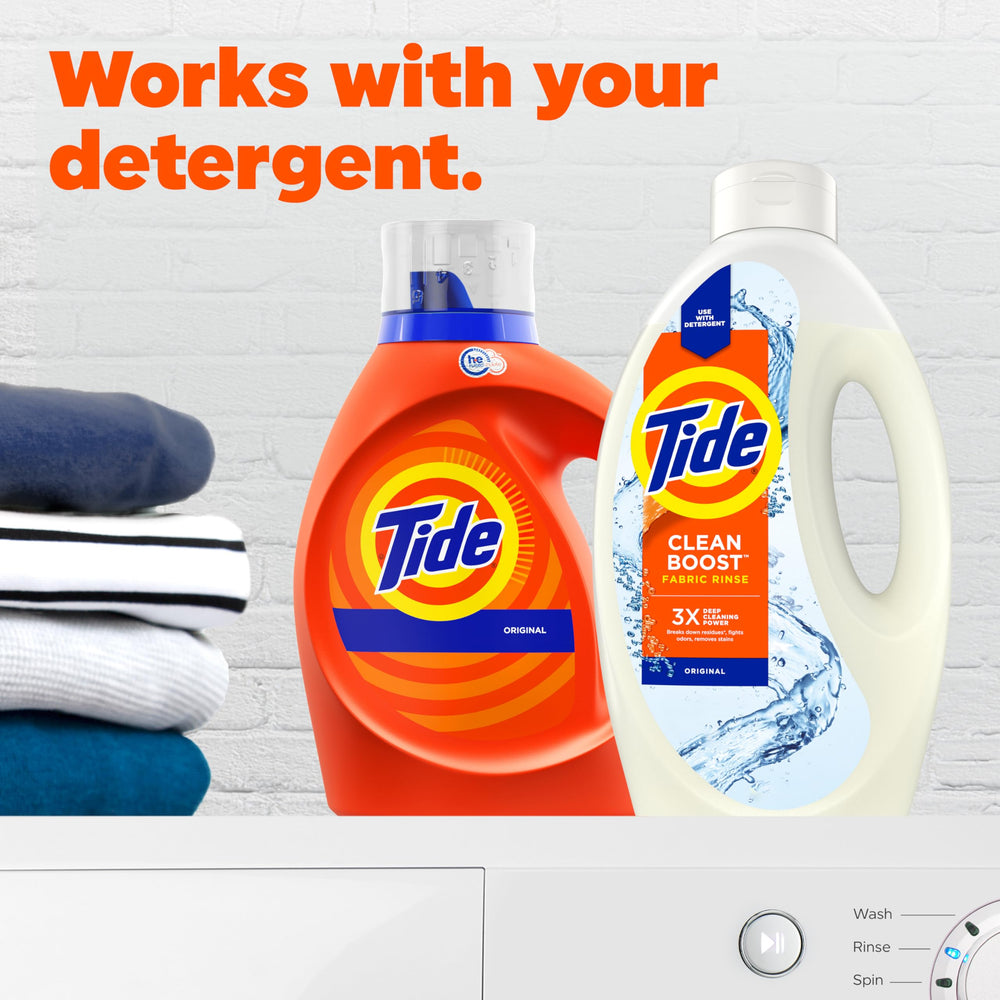 Tide Clean Boost etiqueta con instrucciones claras y beneficios del producto