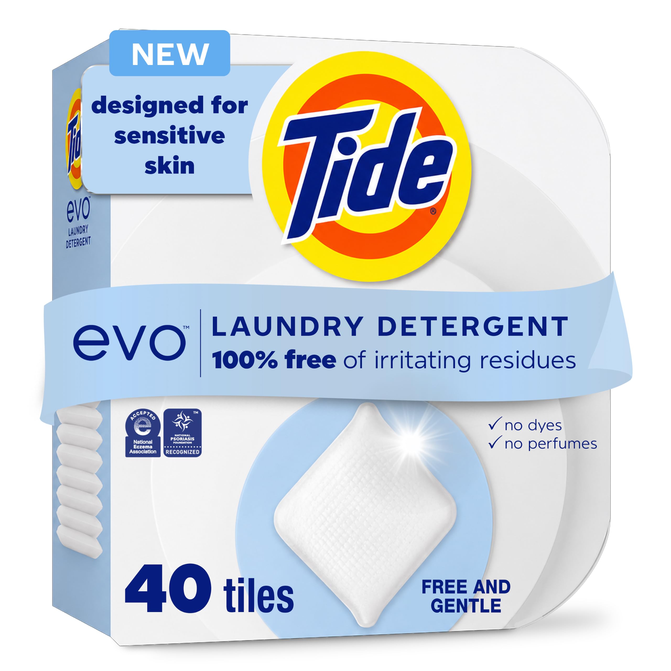Tide evo empaque frontal mostrando el diseño y beneficios prácticos