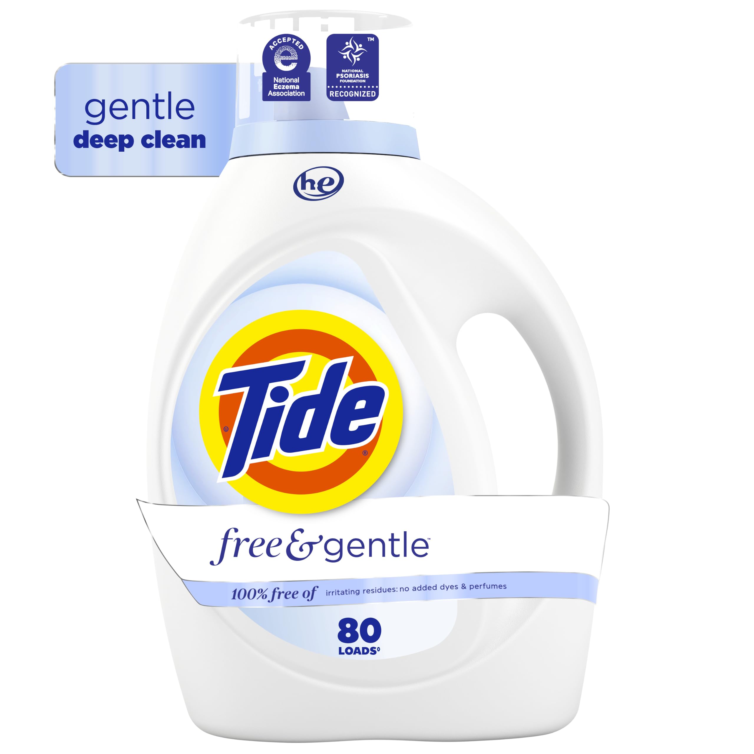 Tide botella frontal que muestra diseño y cantidad, limpieza eficaz
