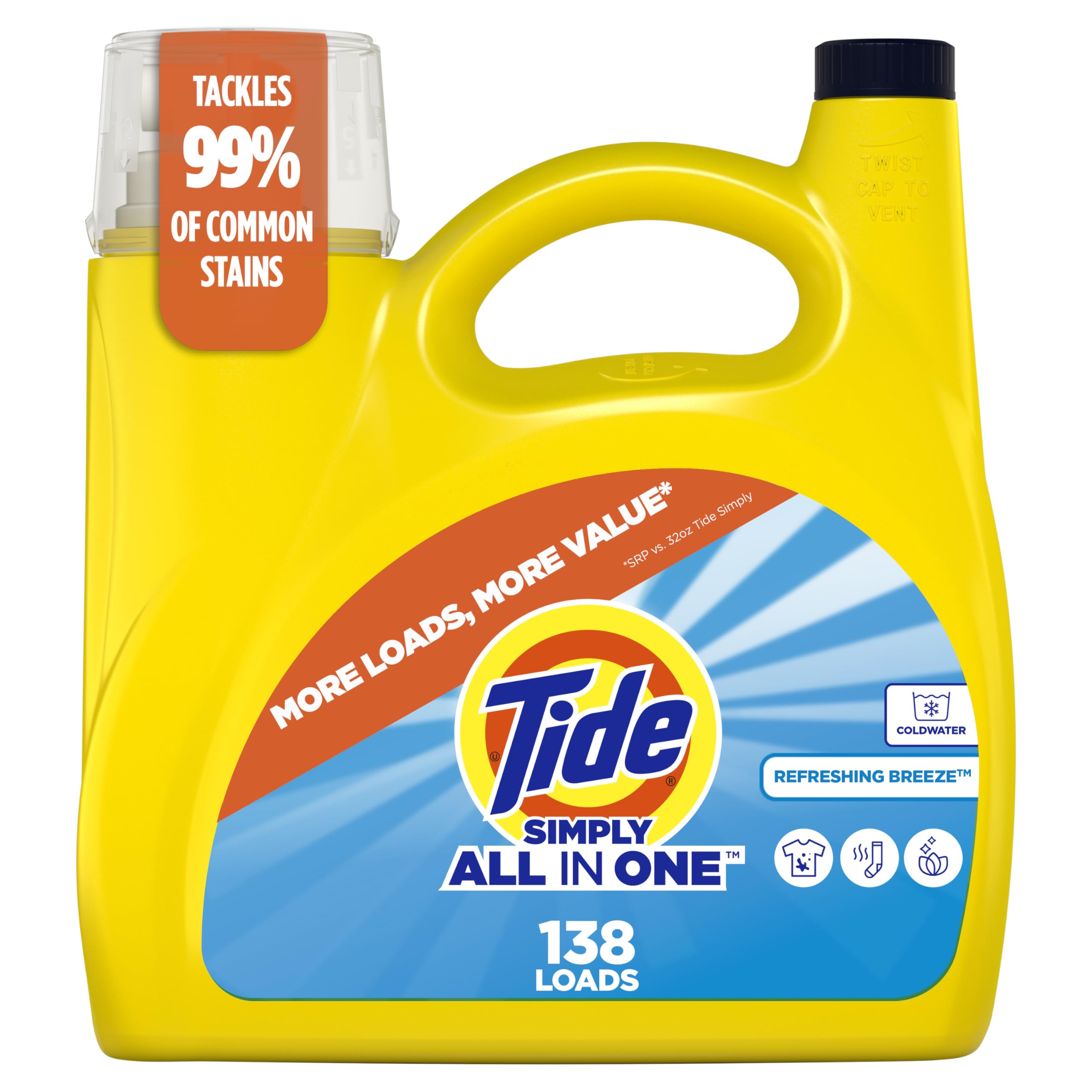 Tide botella frontal Refreshing Breeze mostrando volumen y ahorro