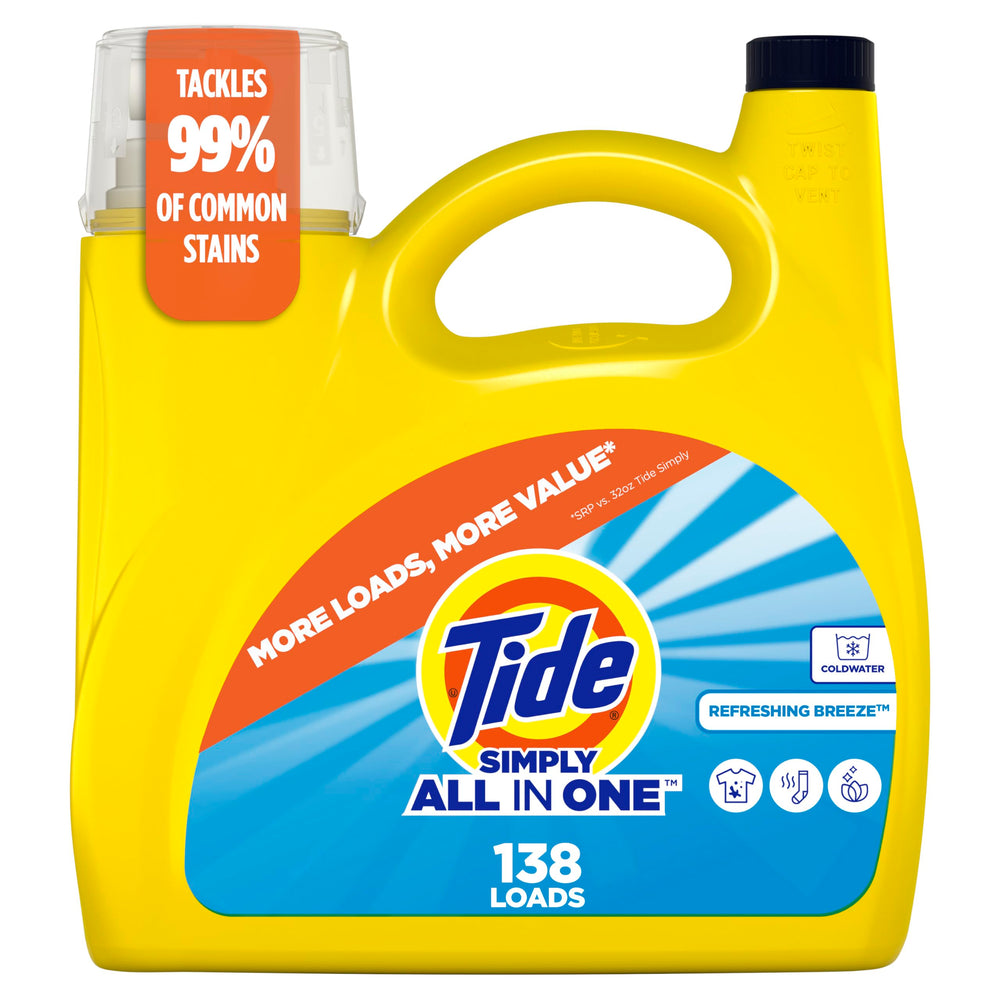 Tide botella frontal Refreshing Breeze mostrando volumen y ahorro
