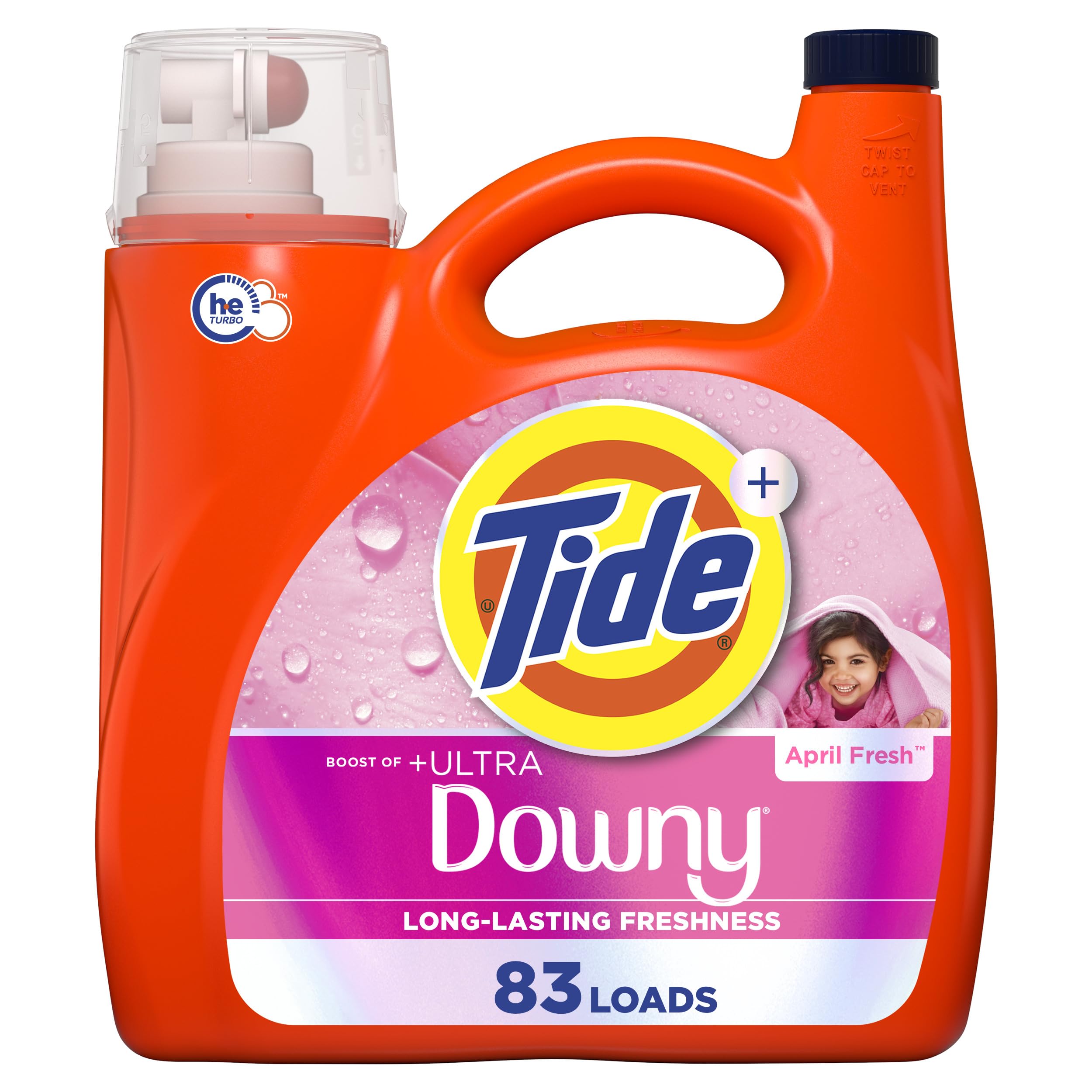 Tide botella frontal mostrando etiqueta y capacidad, frescura prolongada