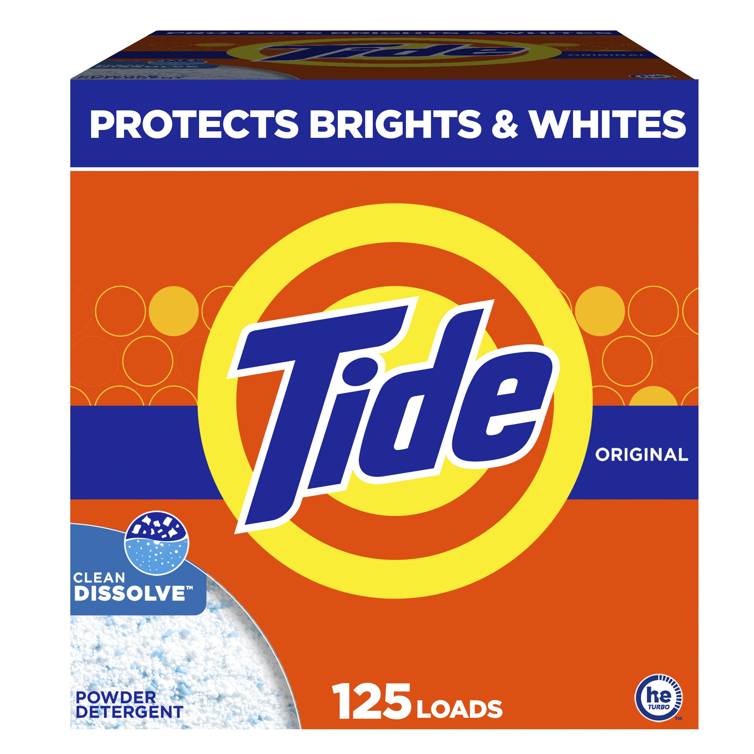 Tide envase frontal 143 oz mostrando cantidad y aroma original, limpieza potente