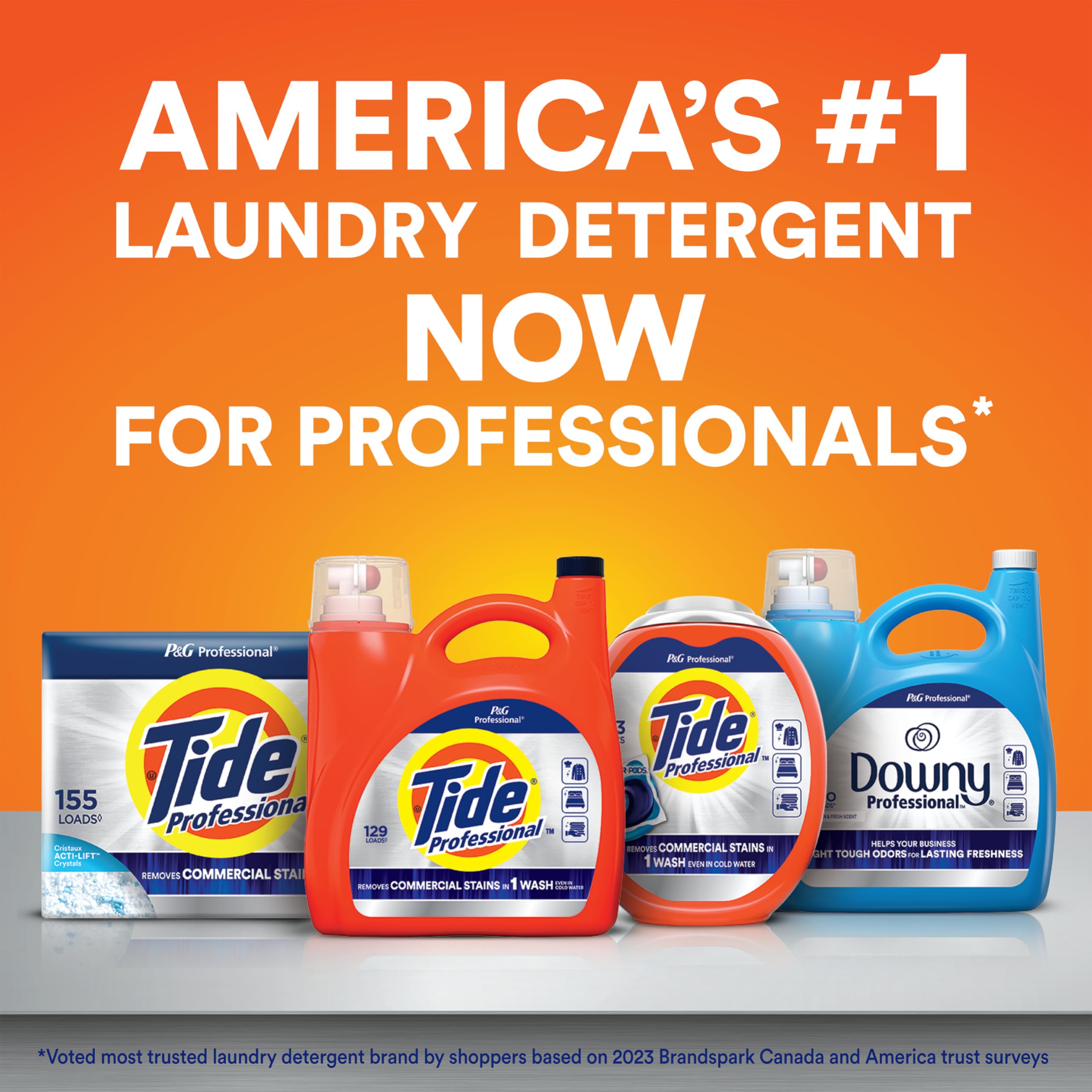P&G PROFESSIONAL tide pro cartons stacked on shelf showing tidy storage benefit