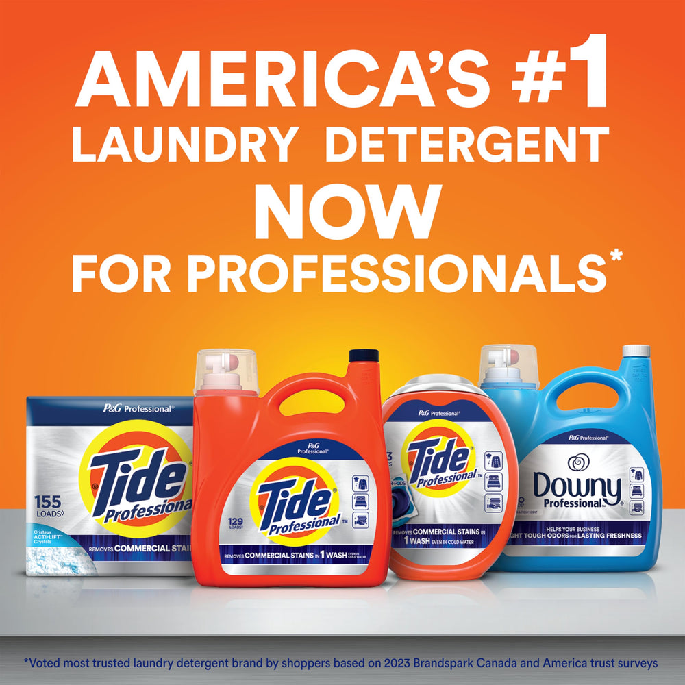 P&G PROFESSIONAL tide pro cartons stacked on shelf showing tidy storage benefit