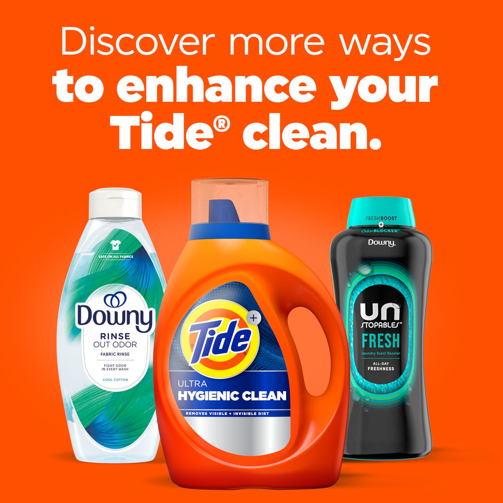 Tide junto a objetos cotidianos para comparar tamaño y duración por 94 lavados