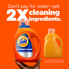 Tide close-up del líquido concentrado para penetrar fibras y remover residuos