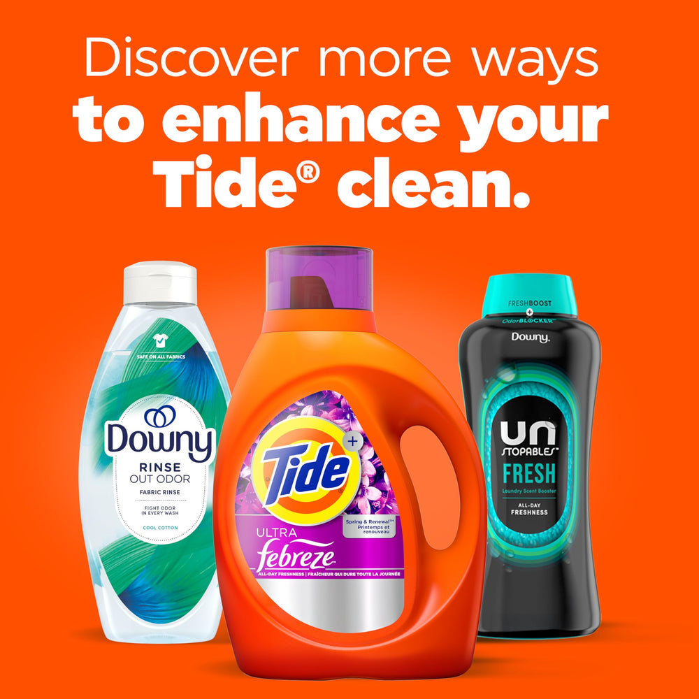 Tide envase junto a objetos cotidianos para comparar tamaño y rendimiento