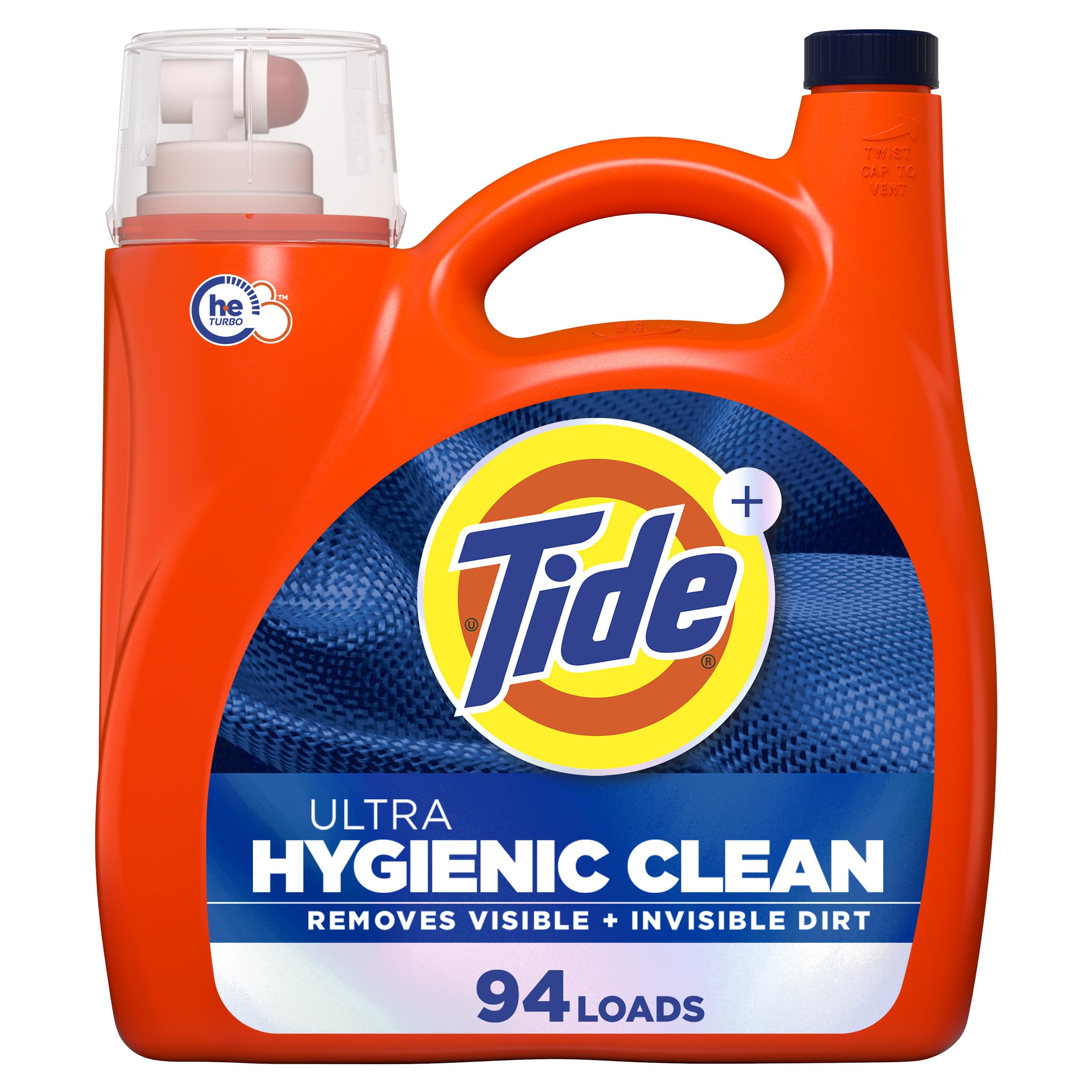 Tide botella frontal mostrando etiqueta y aroma Original, limpieza confiable