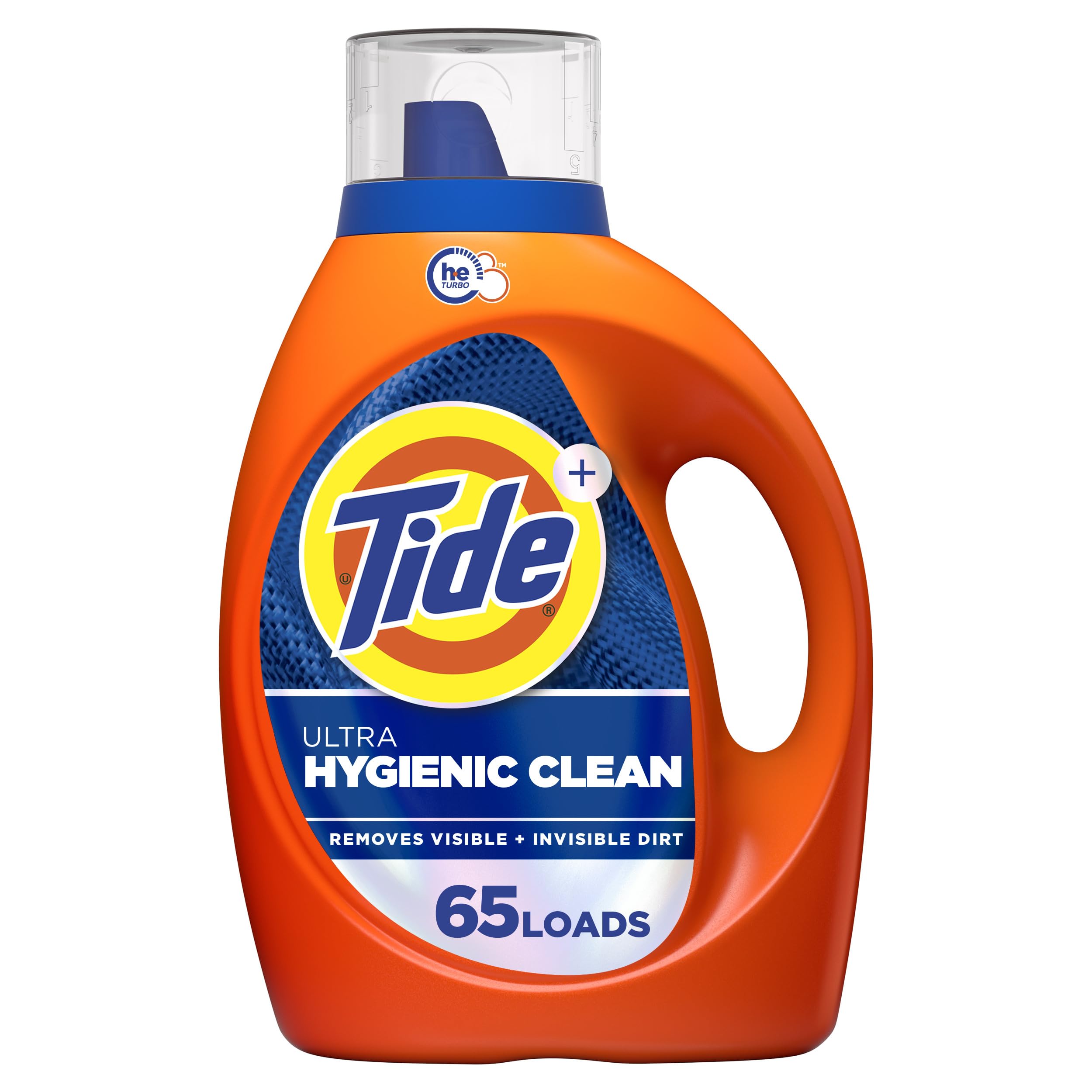 Tide frasco frontal mostrando etiqueta y beneficio de limpieza profunda