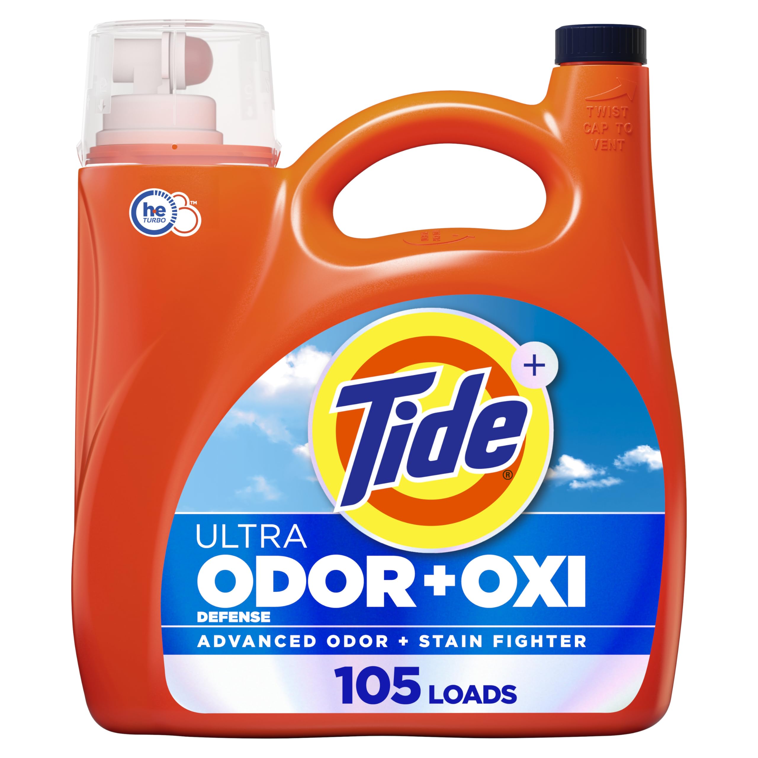 Tide envase frontal grande mostrando rendimiento y beneficio de limpieza