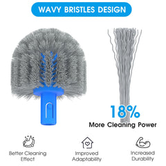 TidyMister brush head mounted on telescopic pole showing easy attachment benefit