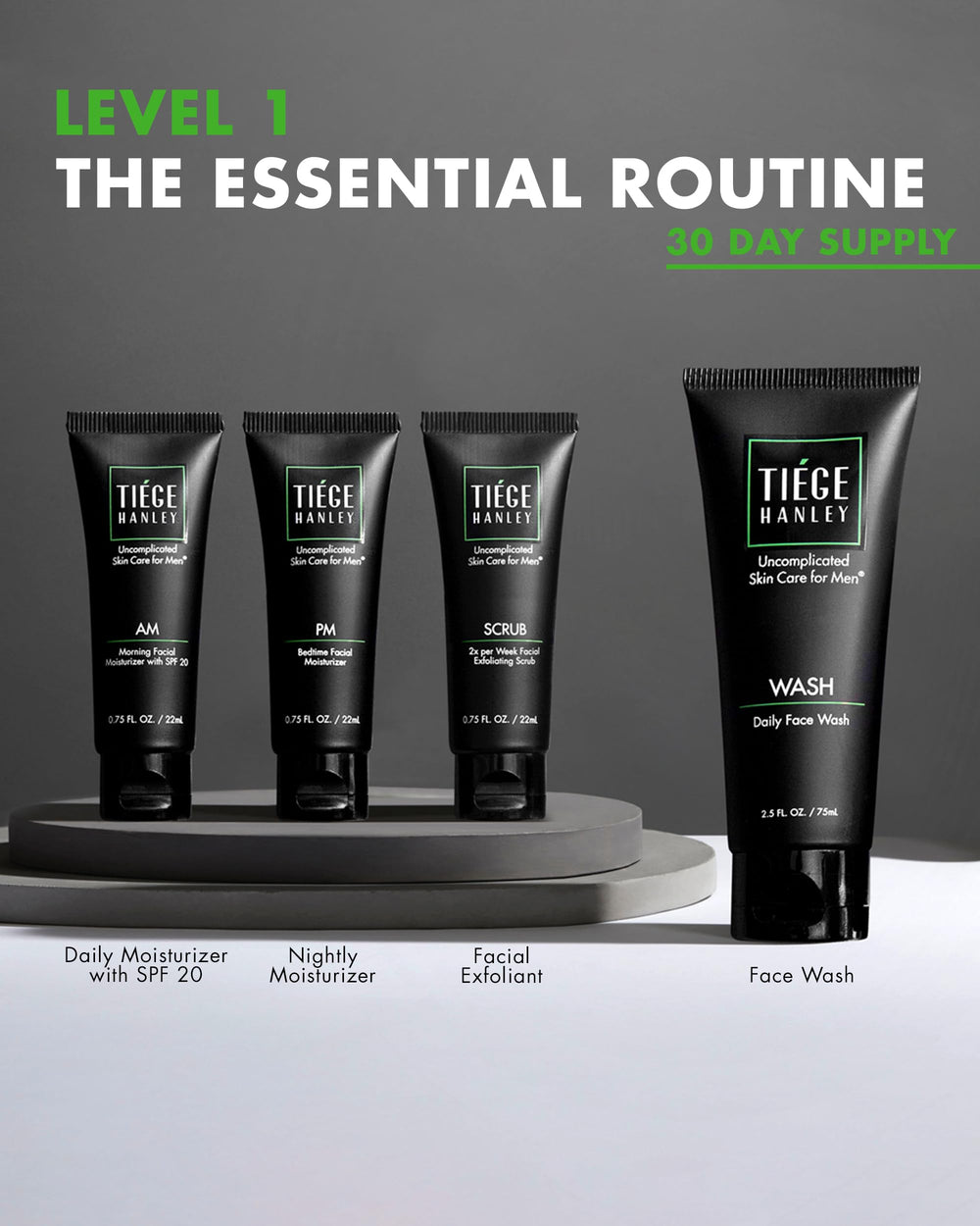 Tiege Hanley crema AM con SPF 20 detalle del dispensador y protección ligera