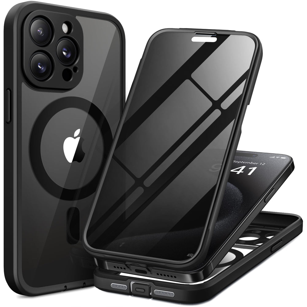 TIESZEN funda frontal para iPhone 15 Pro Max, ajuste seguro y acabado negro