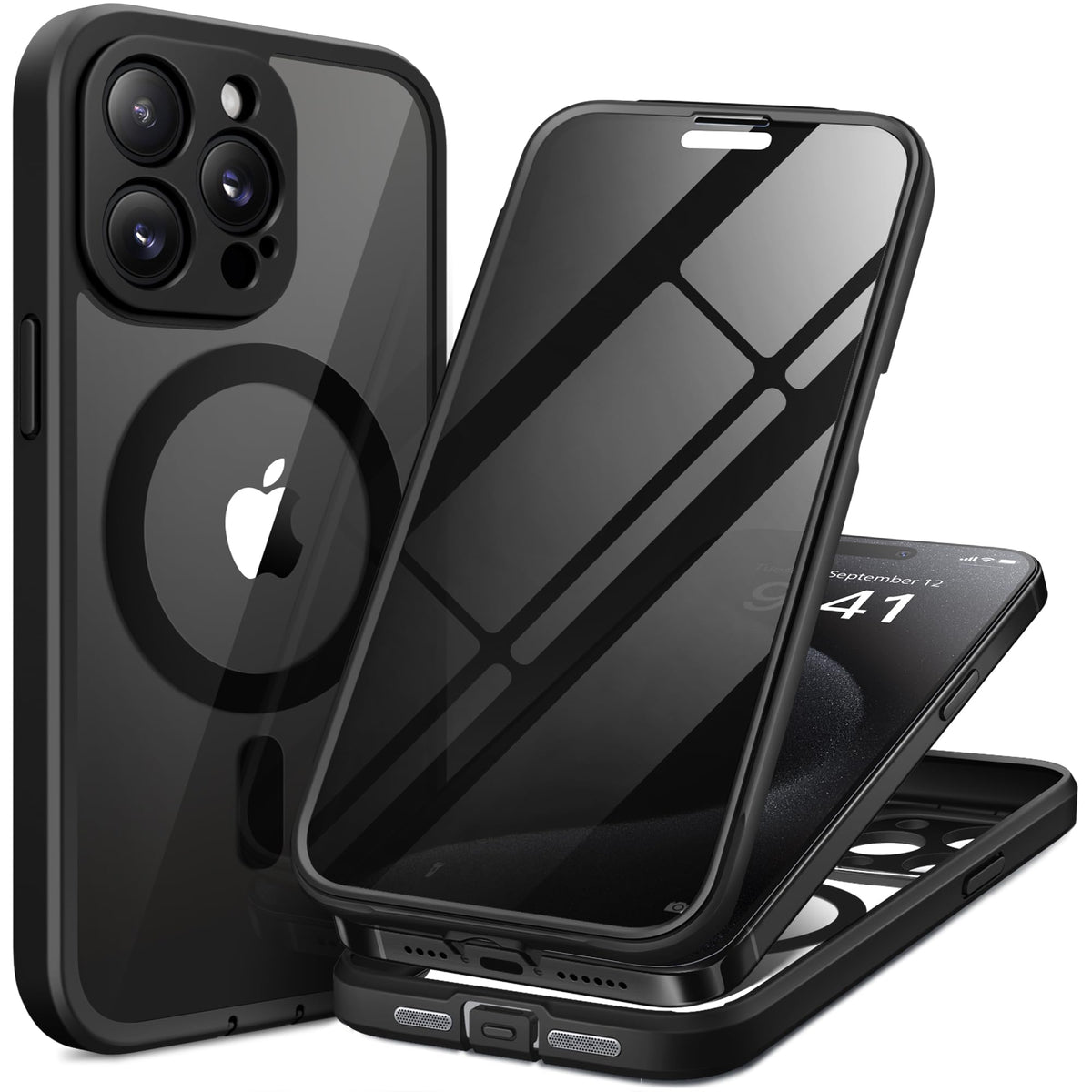 TIESZEN funda frontal para iPhone 15 Pro Max, ajuste seguro y acabado negro