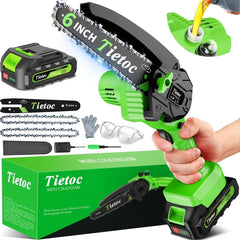 Tietoc mini chainsaw front view showing compact design and easy handling