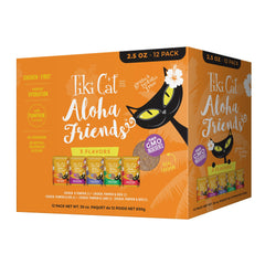 Tiki Cat frente del empaque Aloha Friends mostrando pack variado y conveniencia