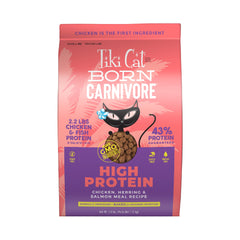 Tiki Cat paquete frontal mostrando la fórmula alta en proteína y beneficio nutricional