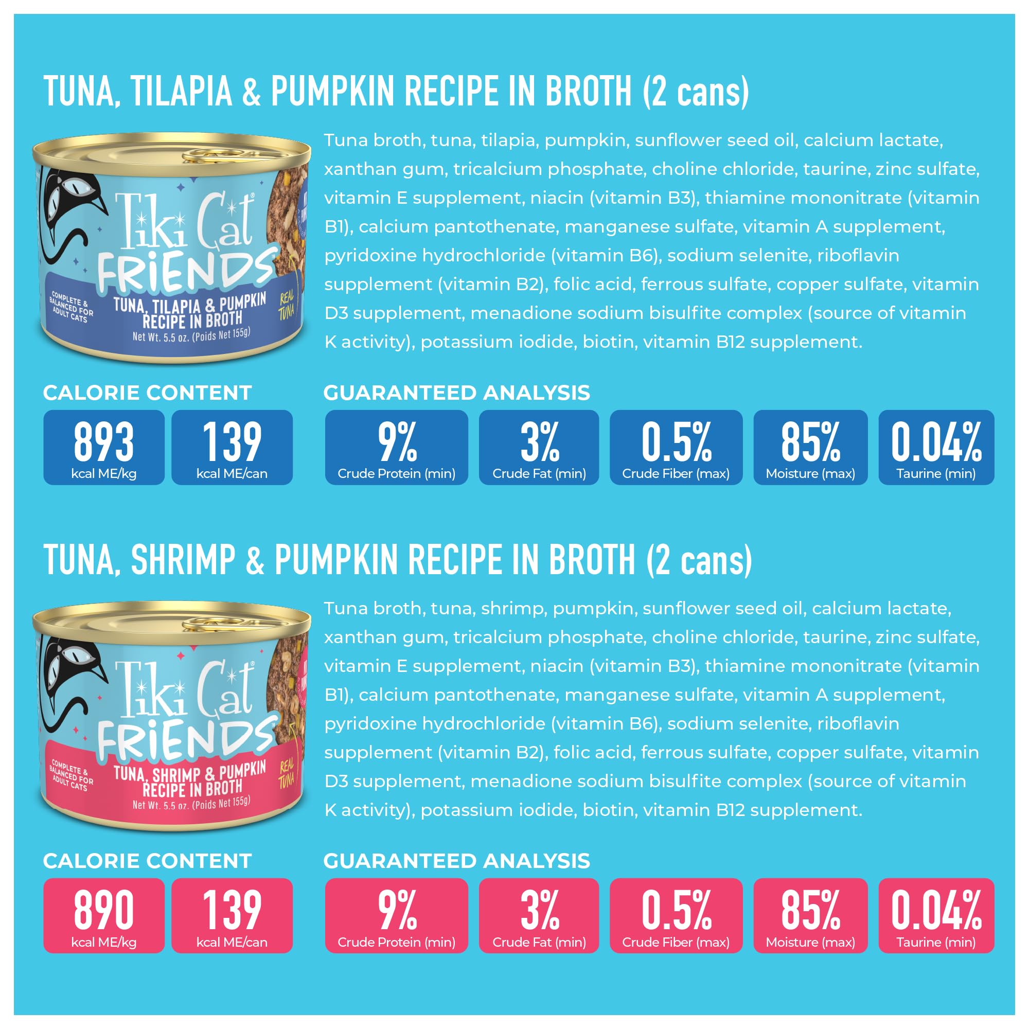 TIKI PETS ingredientes: atún y calabaza destacando fibra suave