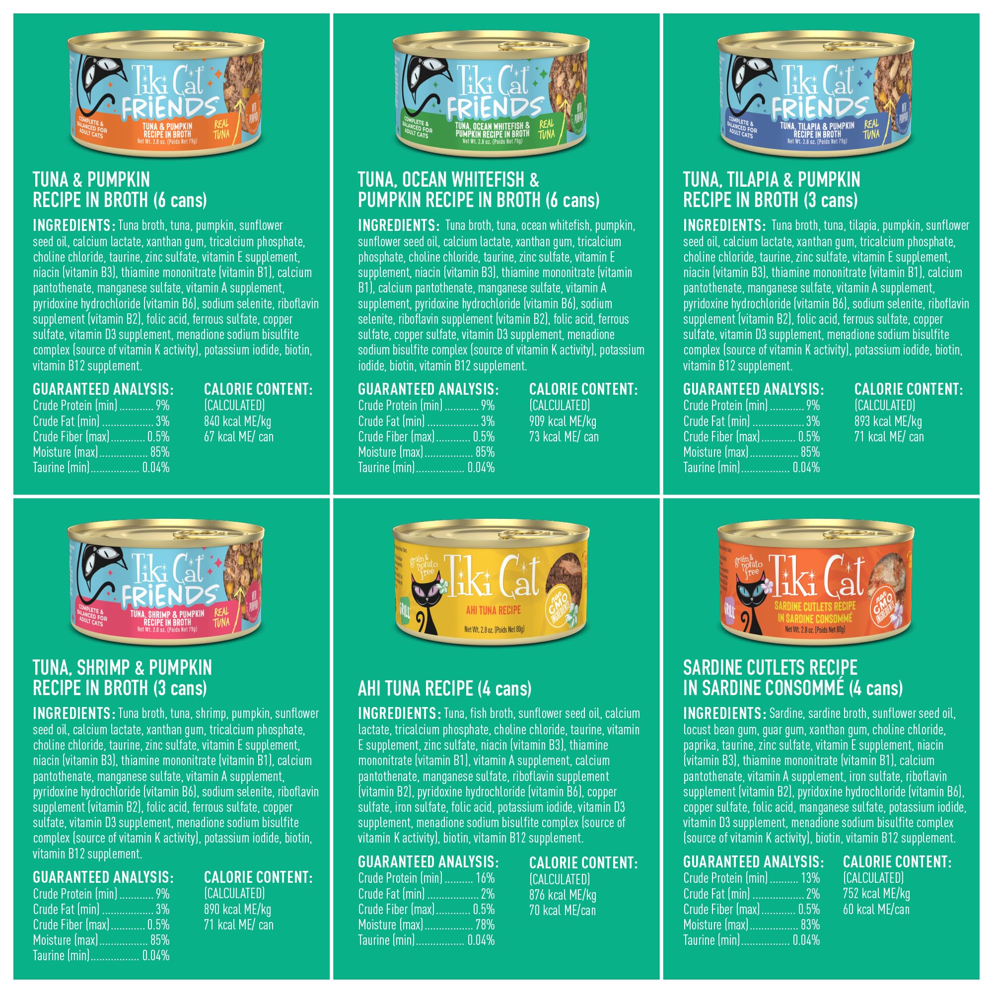 TIKI PETS disposición de varias recetas que destaca variedad