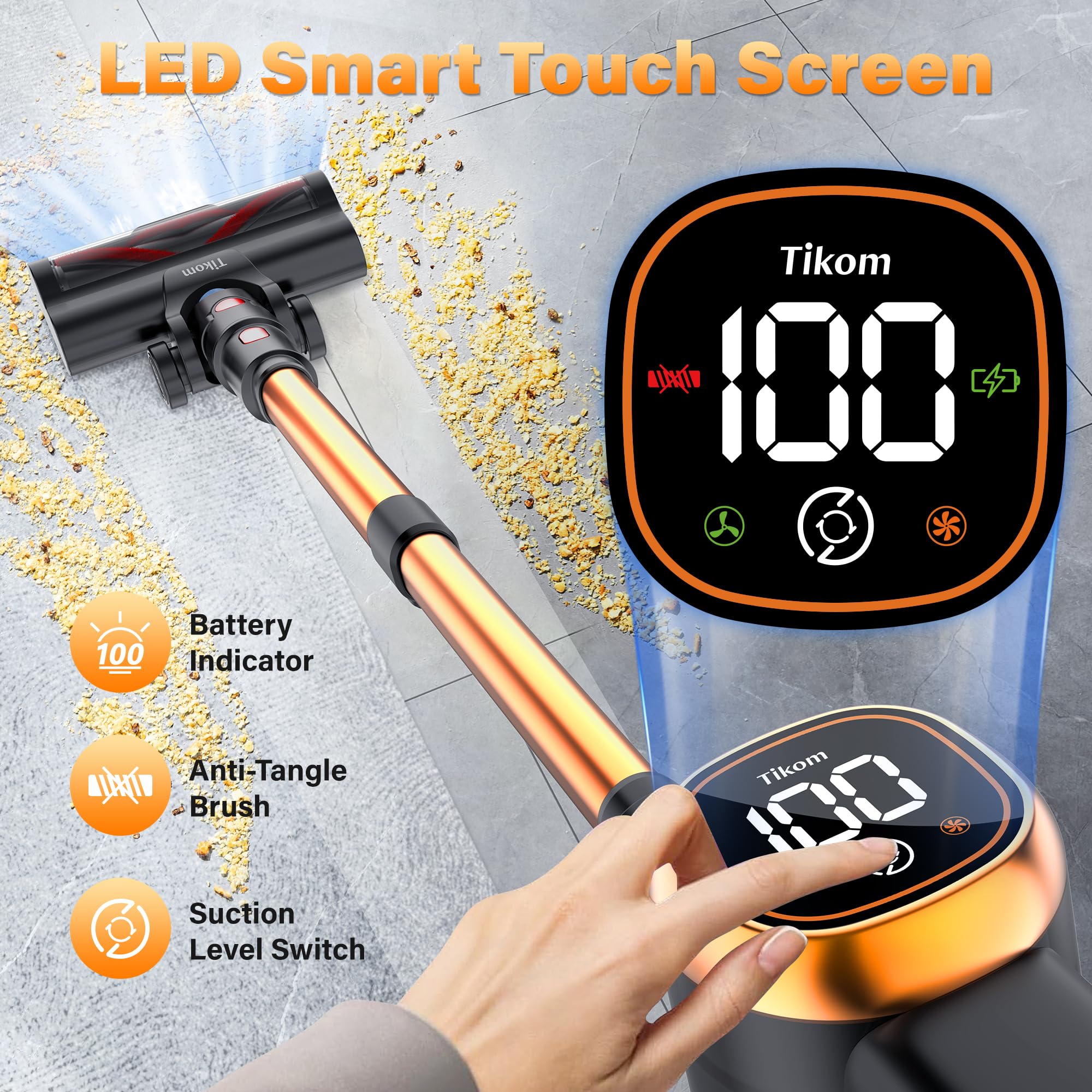 Tikom V500 pantalla LED táctil muestra niveles y control rápido