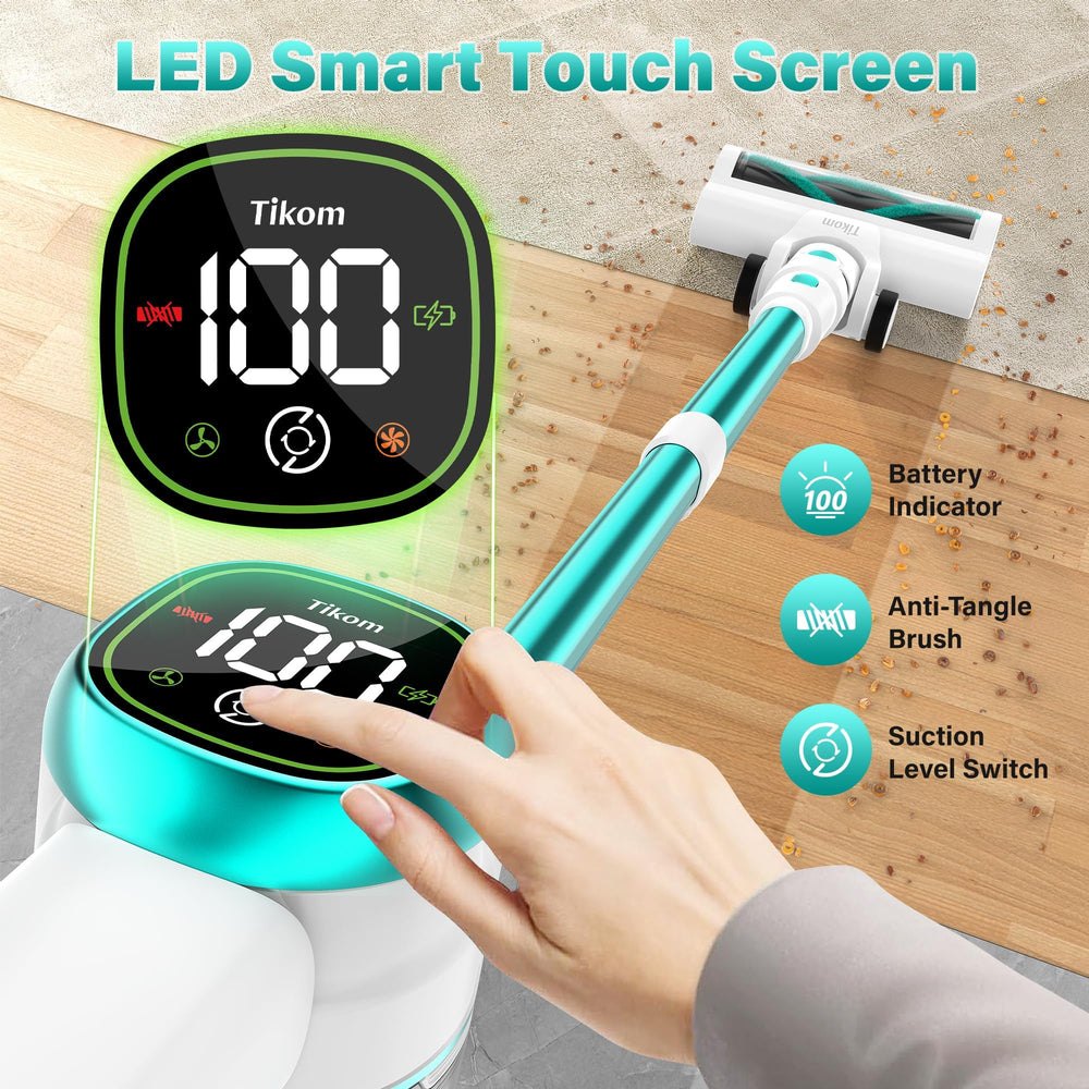 Tikom V500 pantalla LED táctil mostrando niveles y control fácil