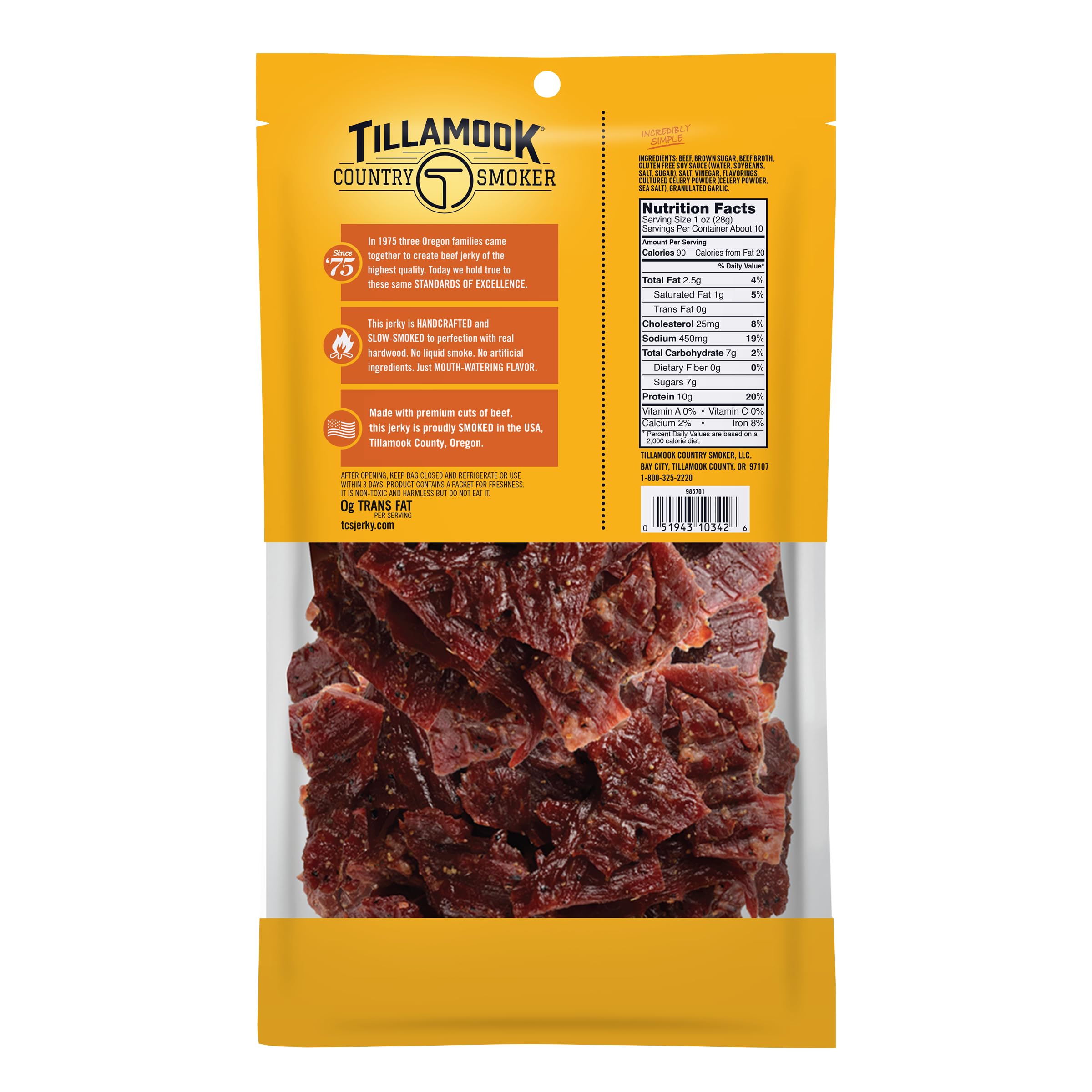 Tillamook Country Smoker close-up textura del jerky destacando calidad y masticabilidad