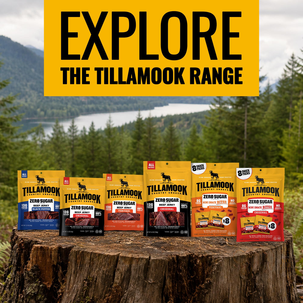 Tillamook Country Smoker consumo al aire libre durante camping, fácil transporte