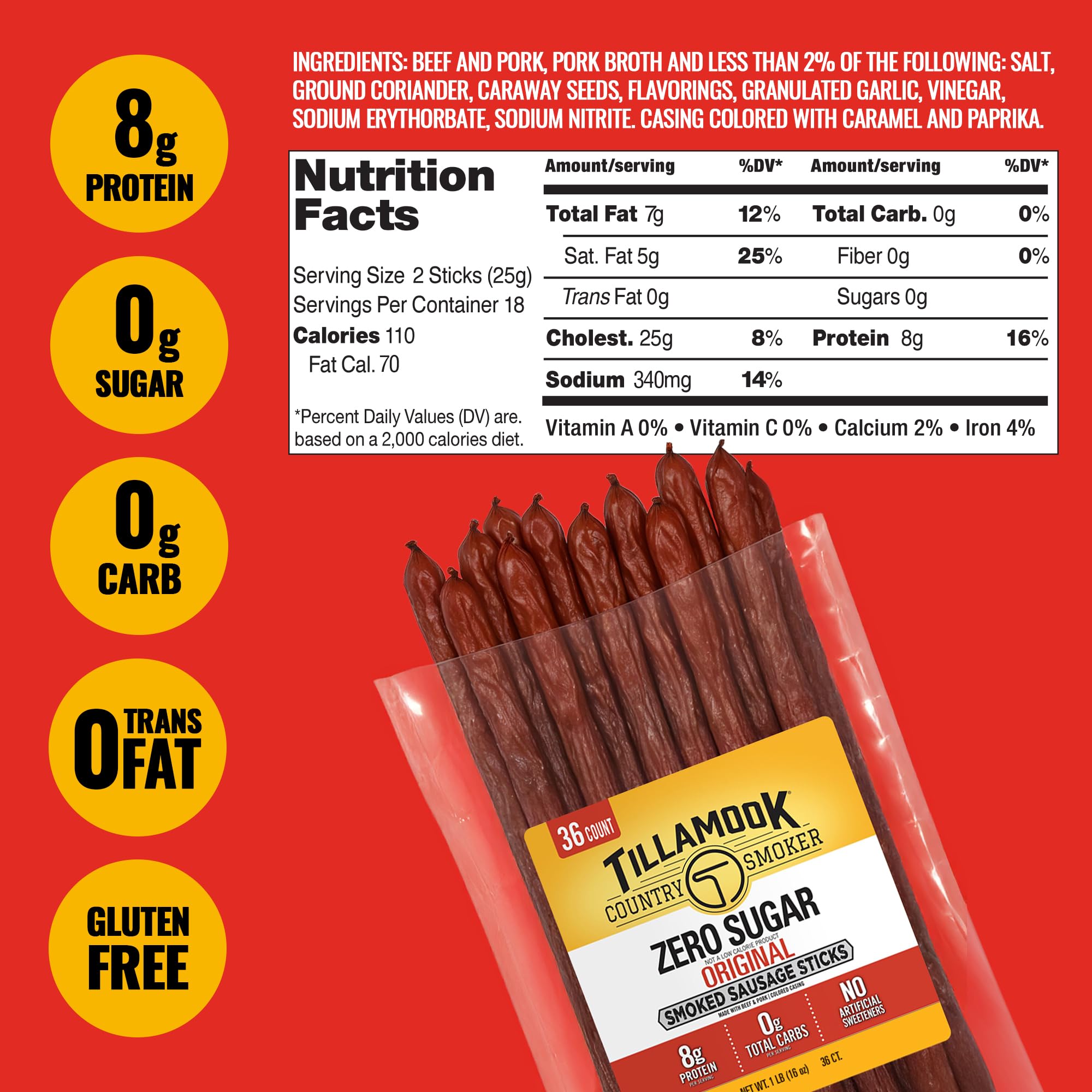 TILLAMOOK COUNTRY SMOKER palitos en picnic que ilustran snack keto práctico