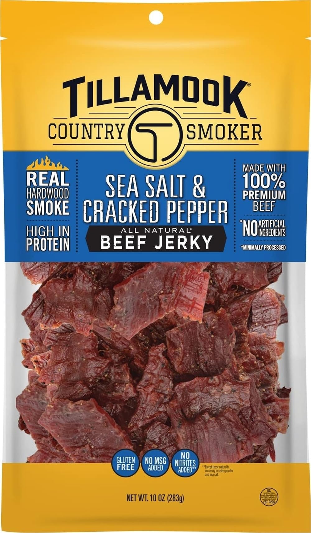 Tillamook Country Smoker empaque frontal mostrando 10 oz y atractivo visual