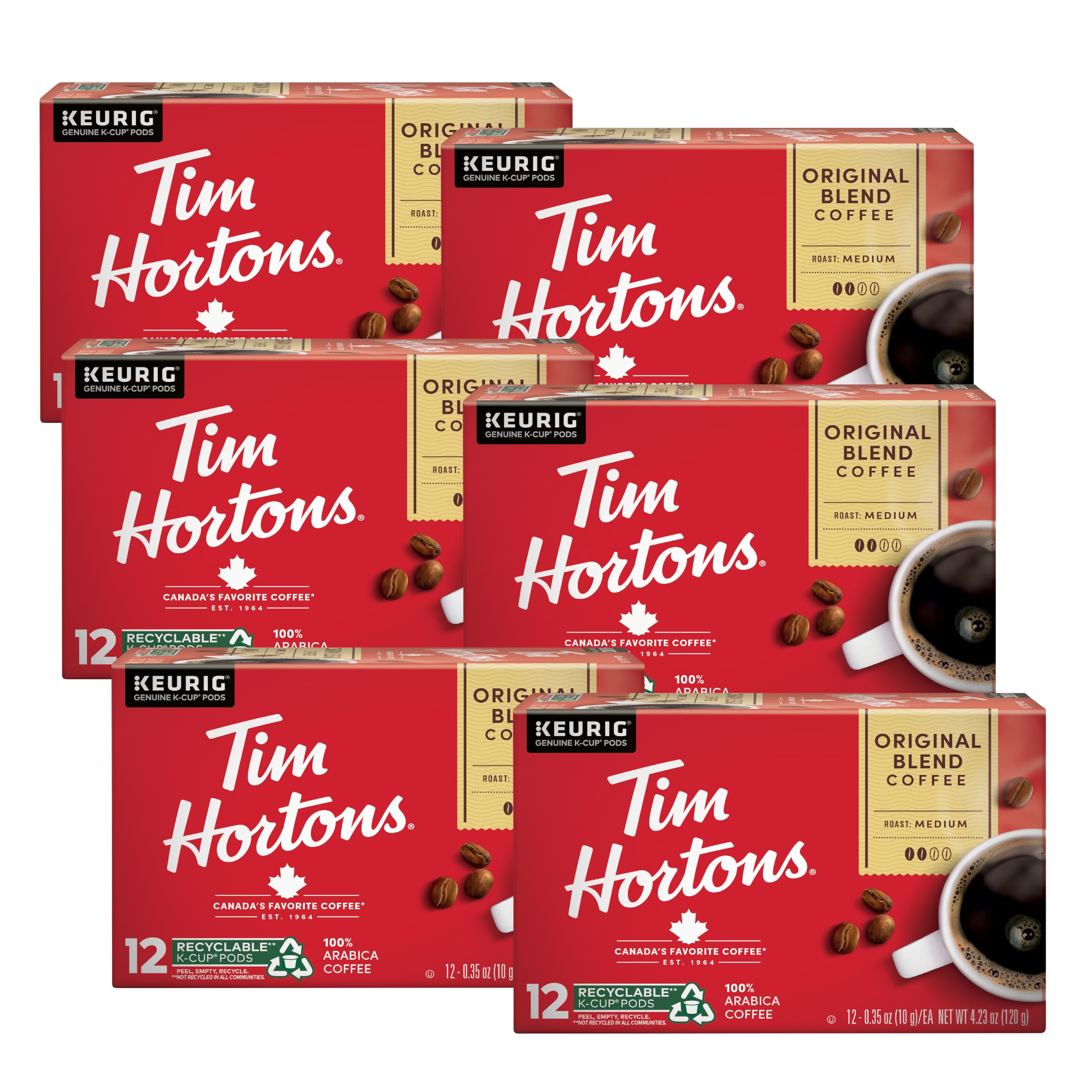 Tim Hortons caja frontal de cápsulas K-Cup mostrando empaquetado práctico y cantidad