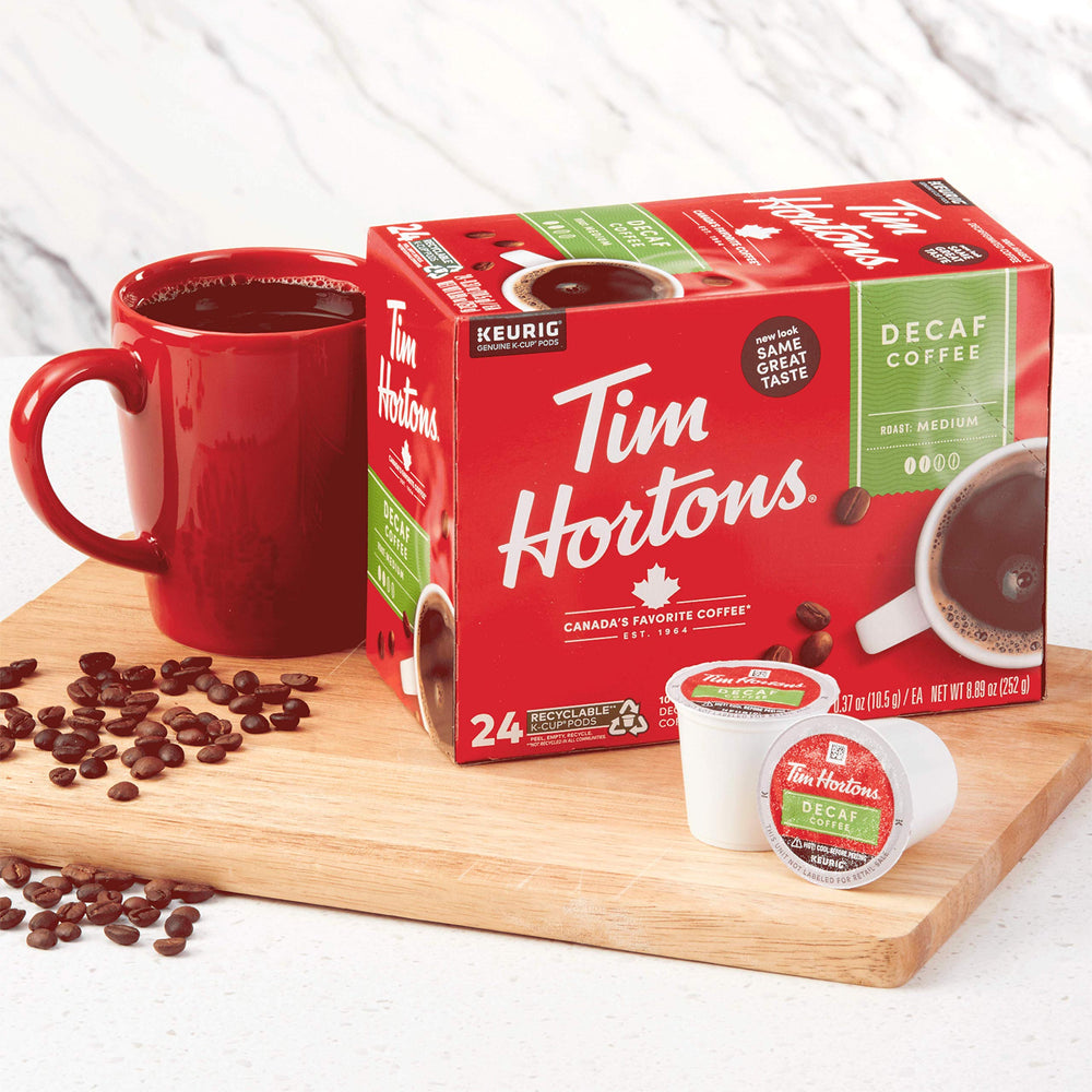 Etiqueta Tim Hortons con origen de granos Arábica y garantía de calidad