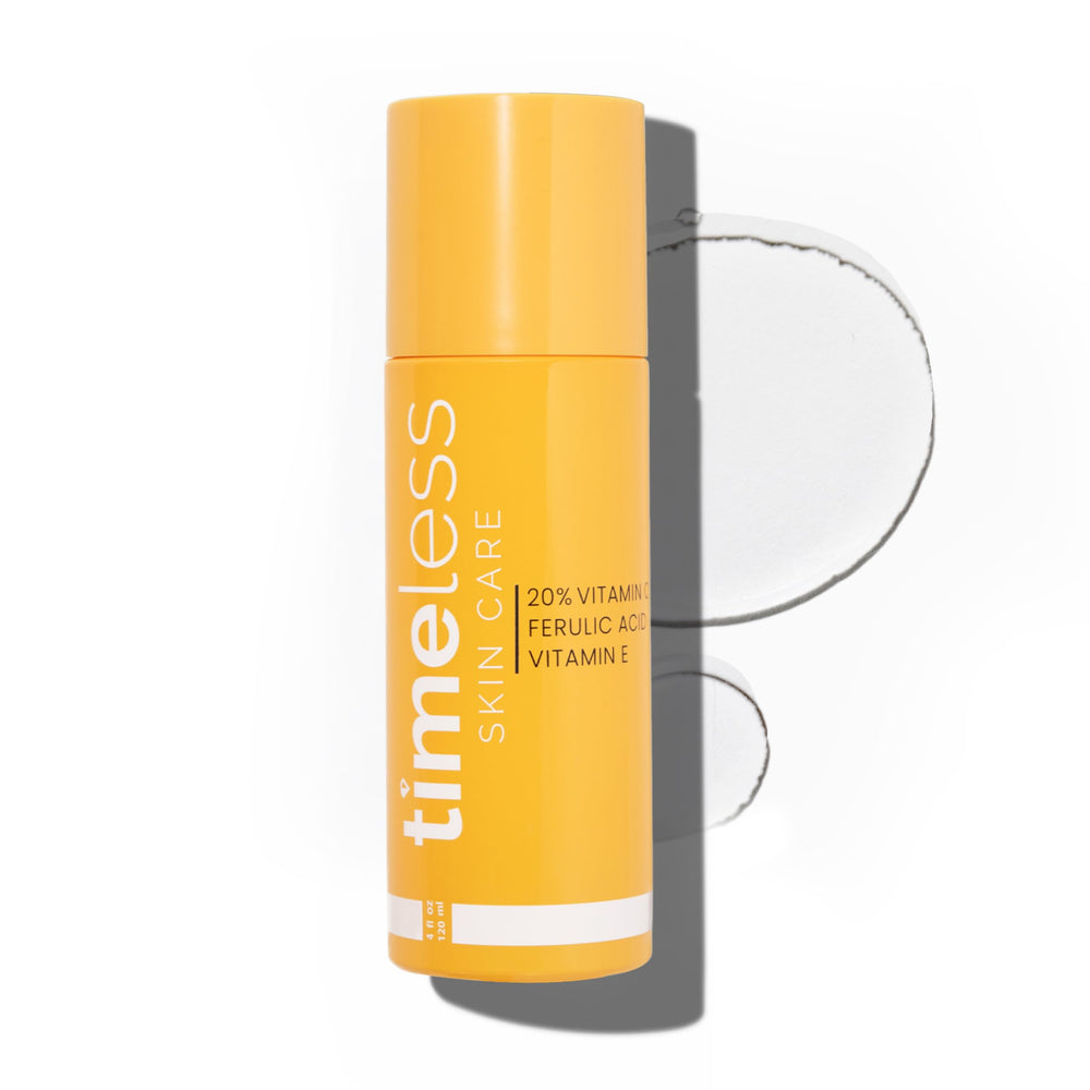 Timeless frasco frontal mostrando diseño y beneficio de luminosidad