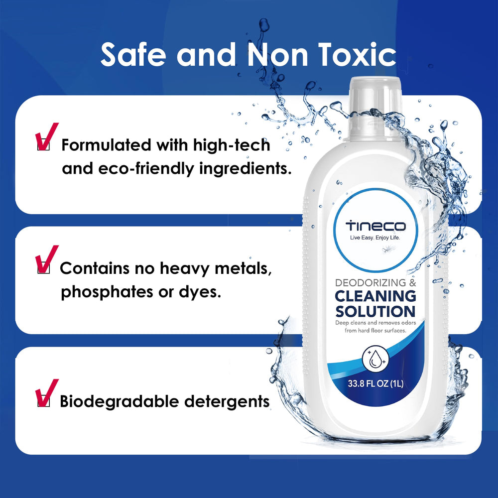 Tineco detalle etiqueta con instrucciones y beneficios, uso seguro