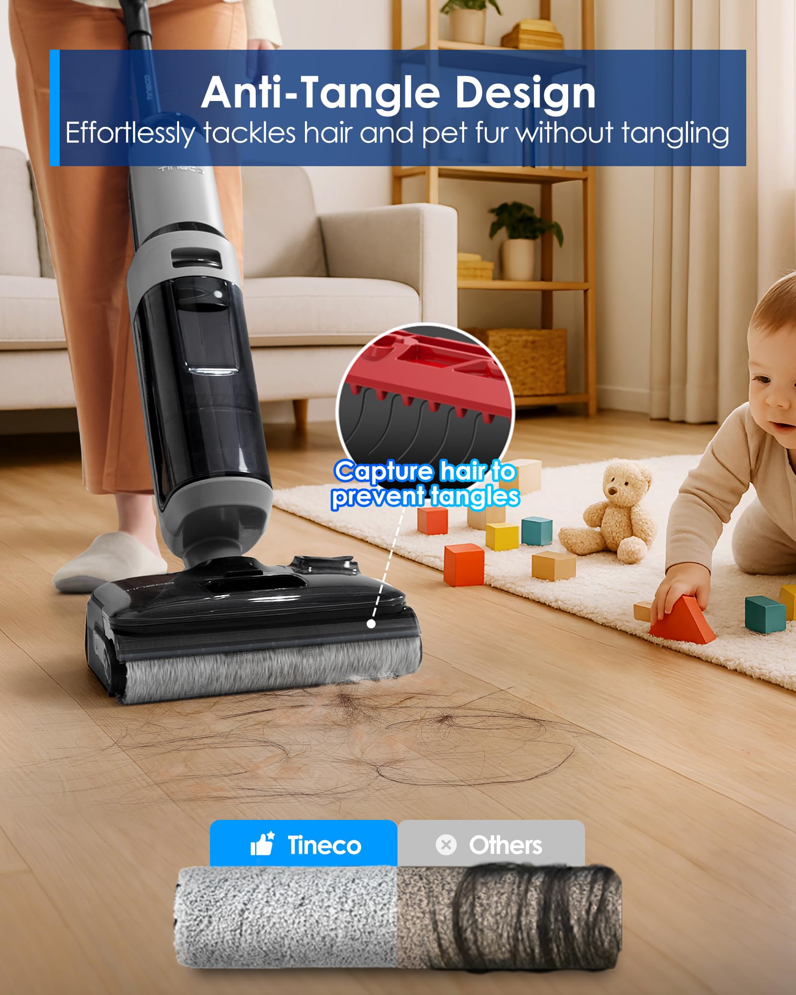 Tineco plegada 180° para limpiar bajo muebles con acceso bajo