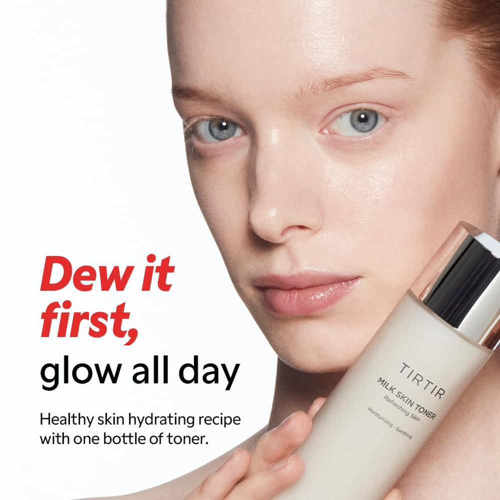 TIRTIR milky toner texture pouring from bottle showing lightweight hydration