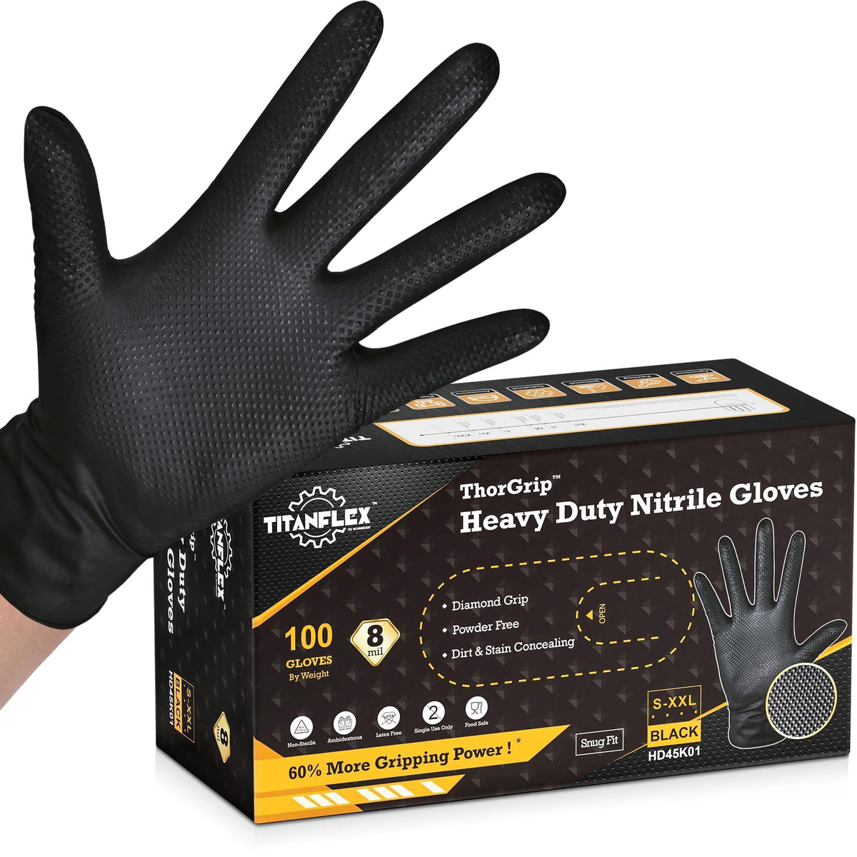 TitanFlex caja frontal mostrando 100 guantes y apariencia profesional