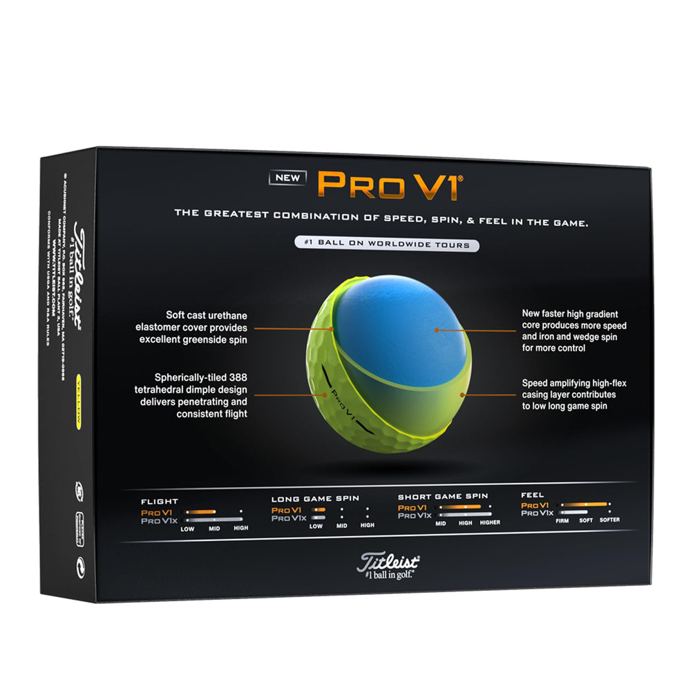 Titleist Pro V1 Yellow primer plano de cubierta de uretano para agarre fiable