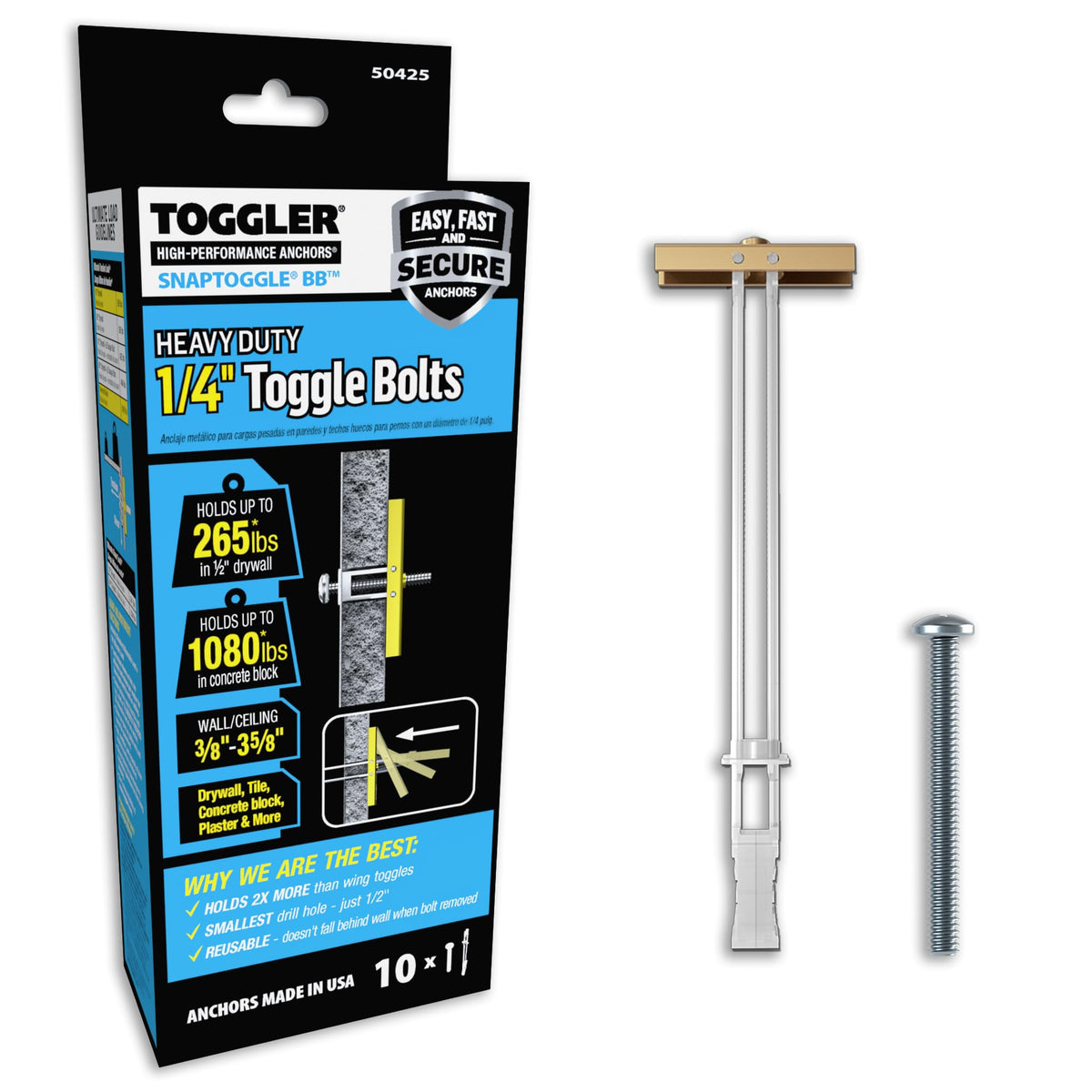 TOGGLER paquete frontal con 10 anclajes SNAPTOGGLE BB, visual profesional