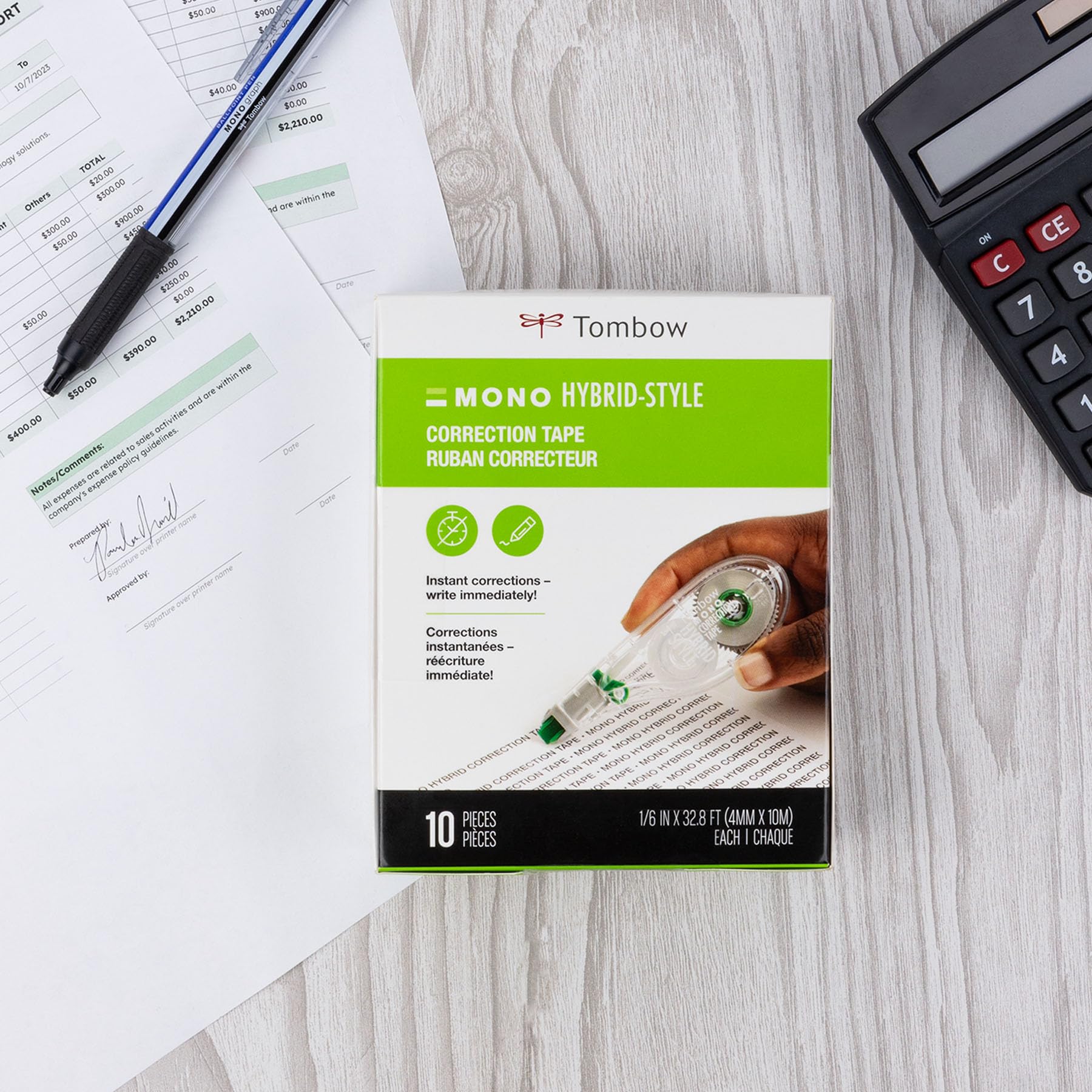 Tombow etiqueta con especificaciones que muestra la información del producto